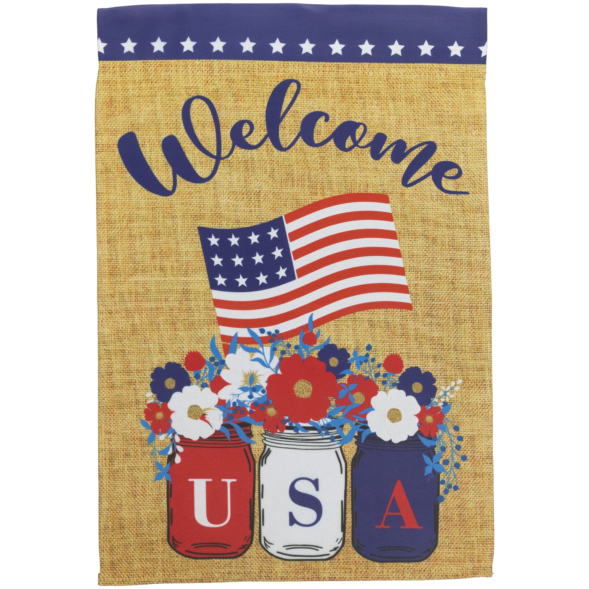 18&#x22; USA Floral Mason Jars Welcome Garden Flag