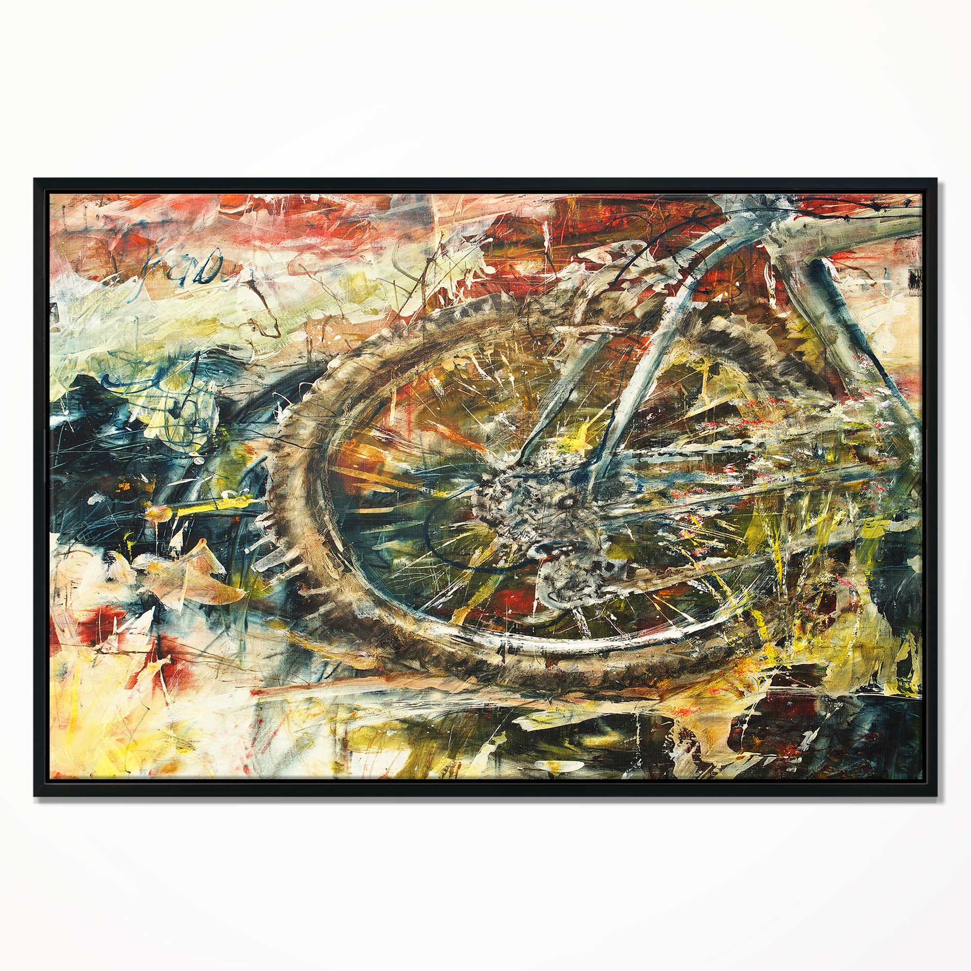 Designart - Mountain Bike Oil Painting - Abstract Framed Canvas Artwork