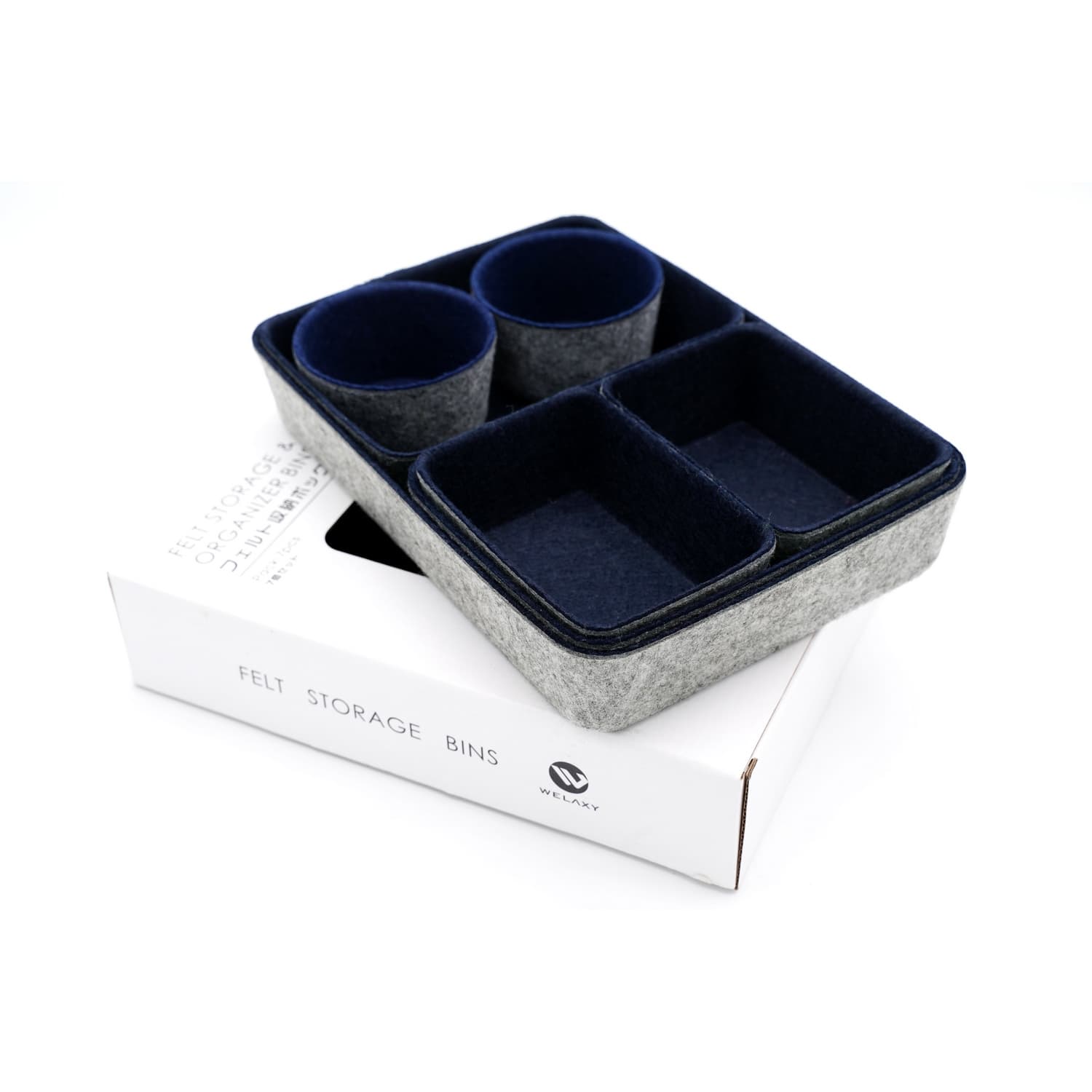 Welaxy 7 Piece Felt Round Cups & Trays Drawer Organizer Set