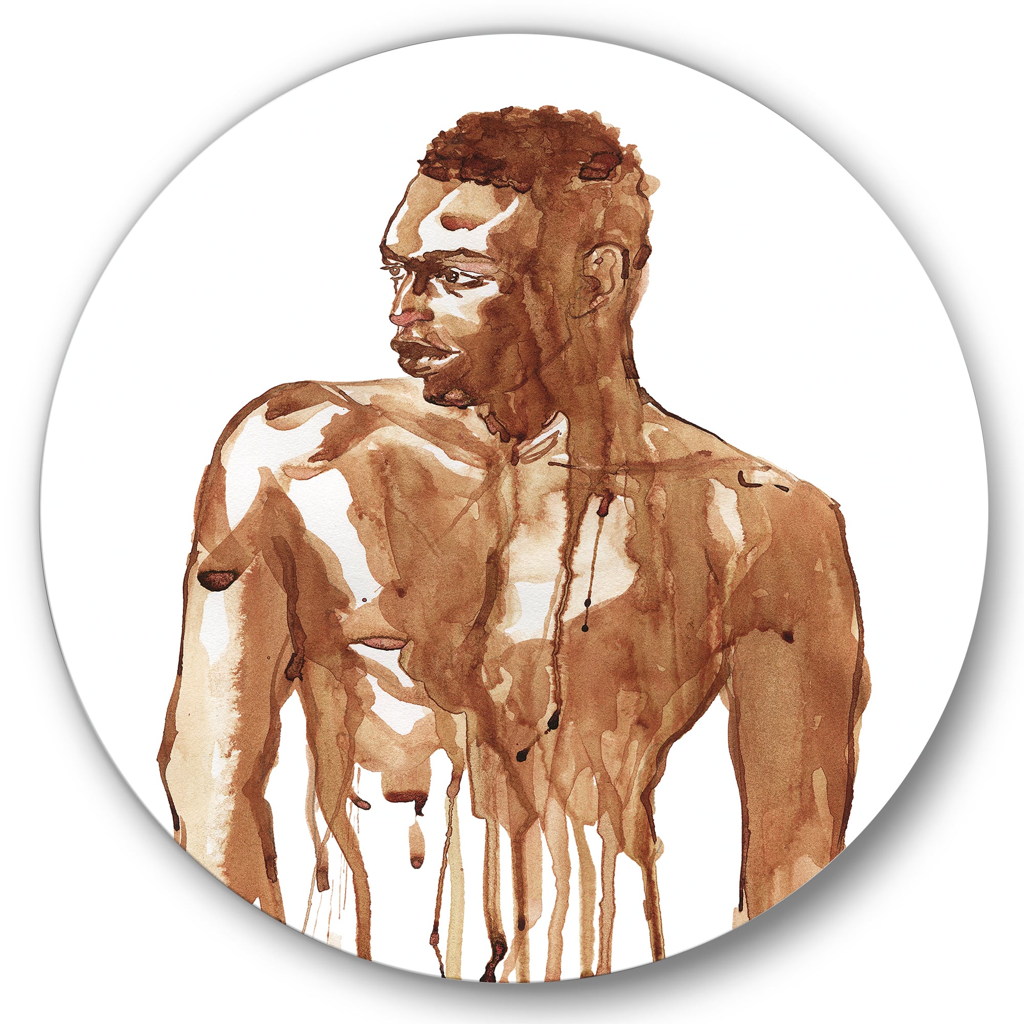 Designart - Handsome African Man Portrait On White II - Modern Metal Circle Wall Art