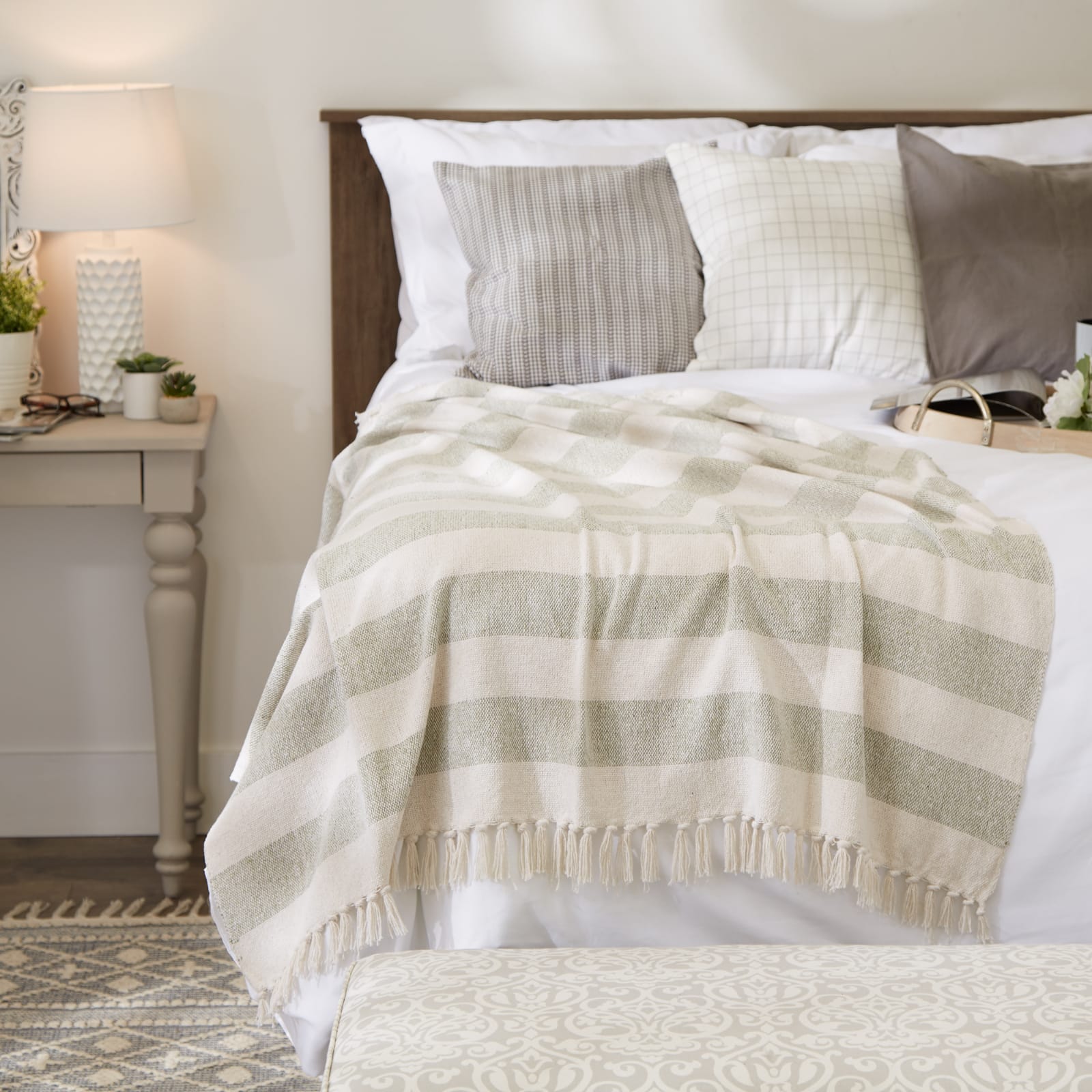 Artichoke / Off White Cabana Stripe Throw