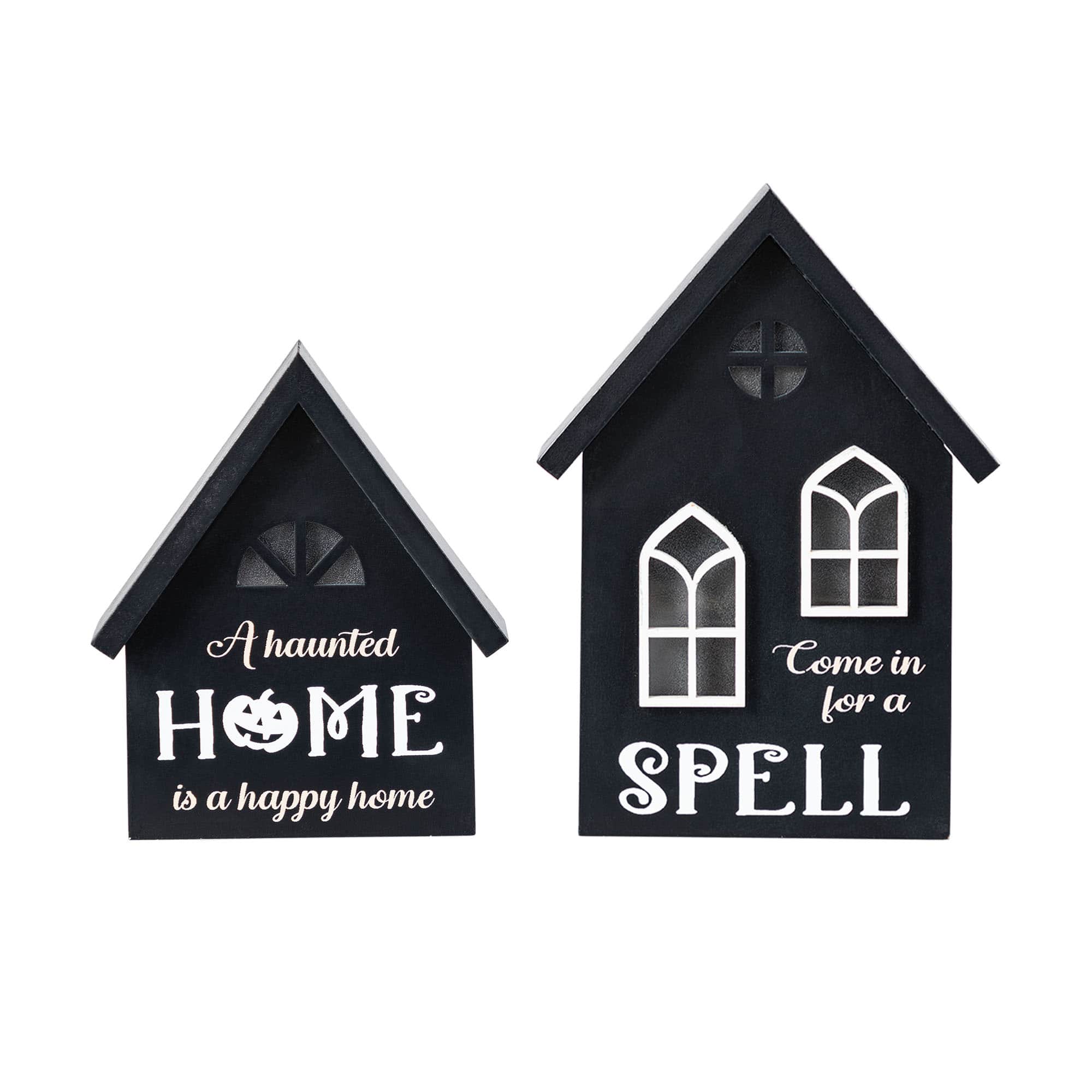 Glitzhome&#xAE; 8&#x22;H Lighted Halloween Wooden House-shaped Table Decor Set