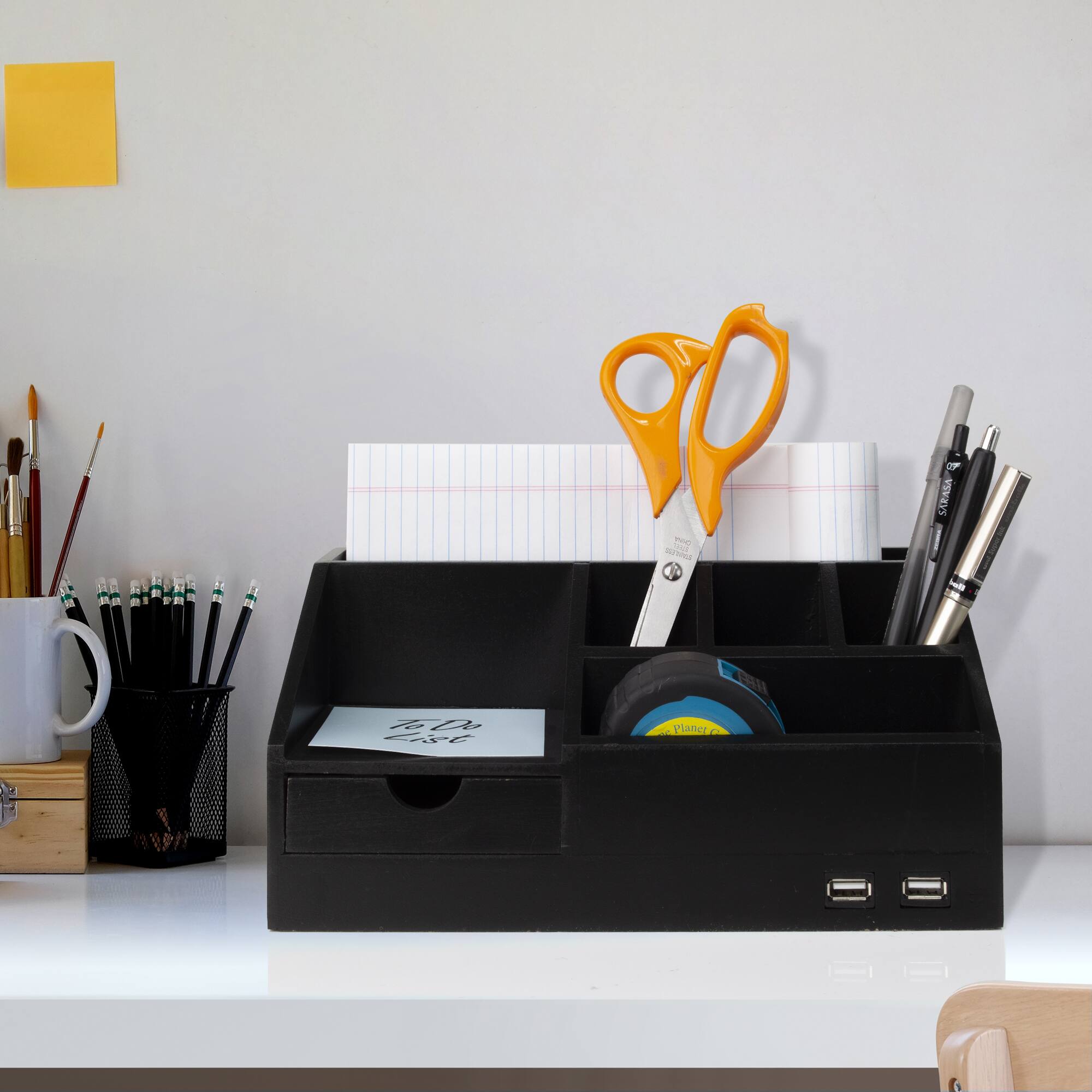 American Art Décor™ Wood All-in-One USB Charging Desk Organizer Caddy