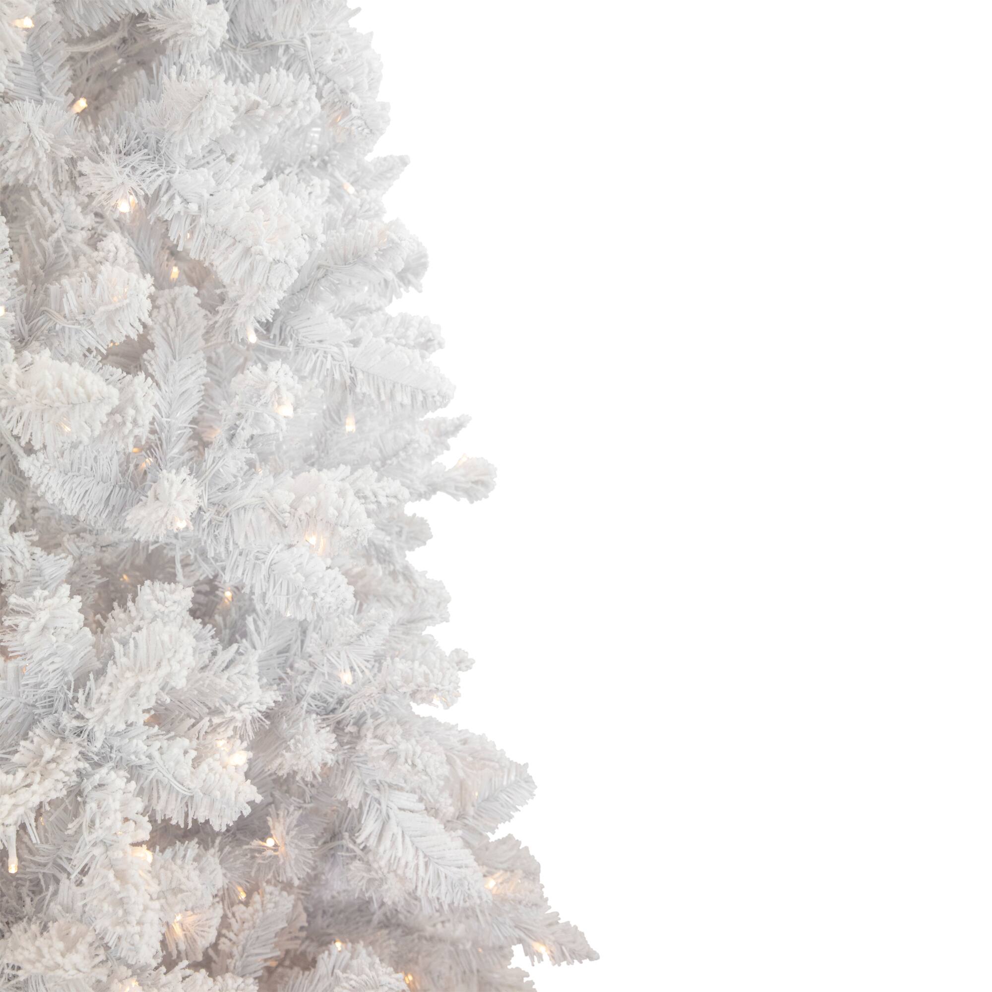 9ft. Pre-Lit Flocked Norway Pine Artificial Christmas Tree, Warm White LED Lights