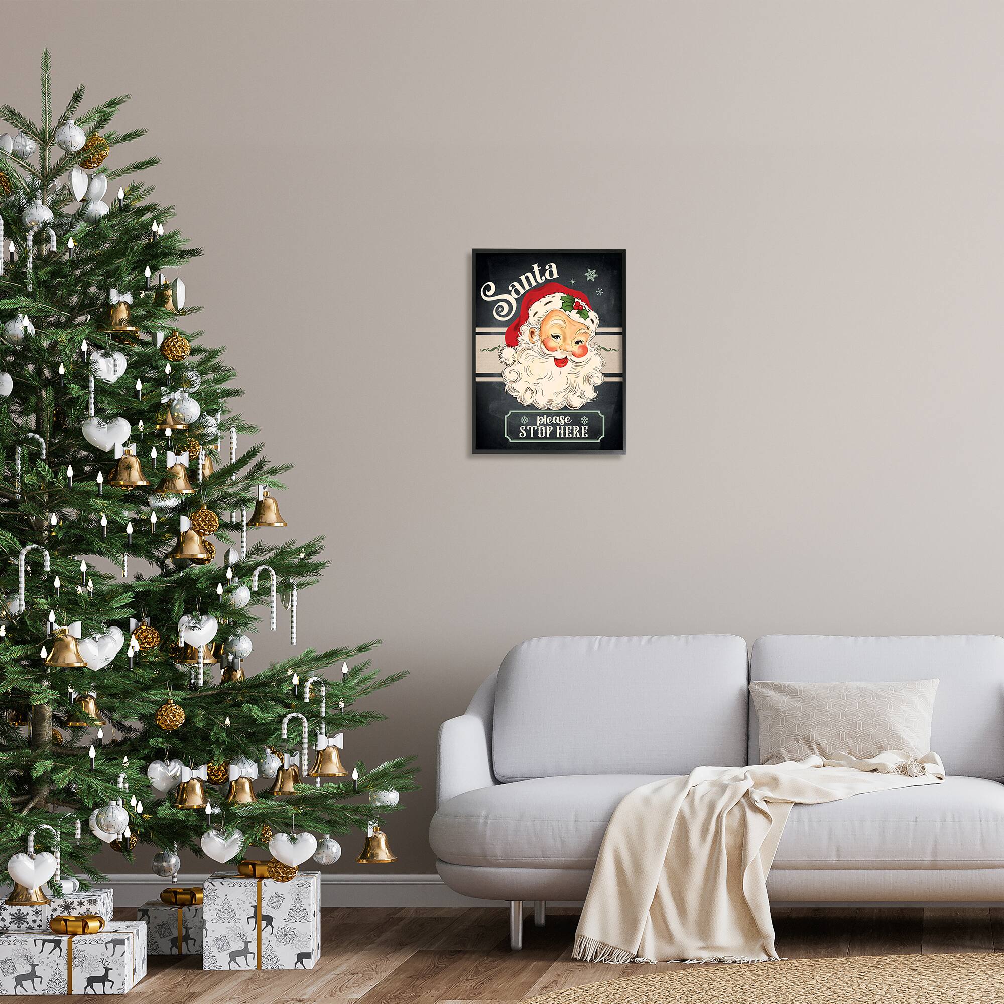 Stupell Industries Santa Please Stop Here Vintage Smiling Framed Giclee Art