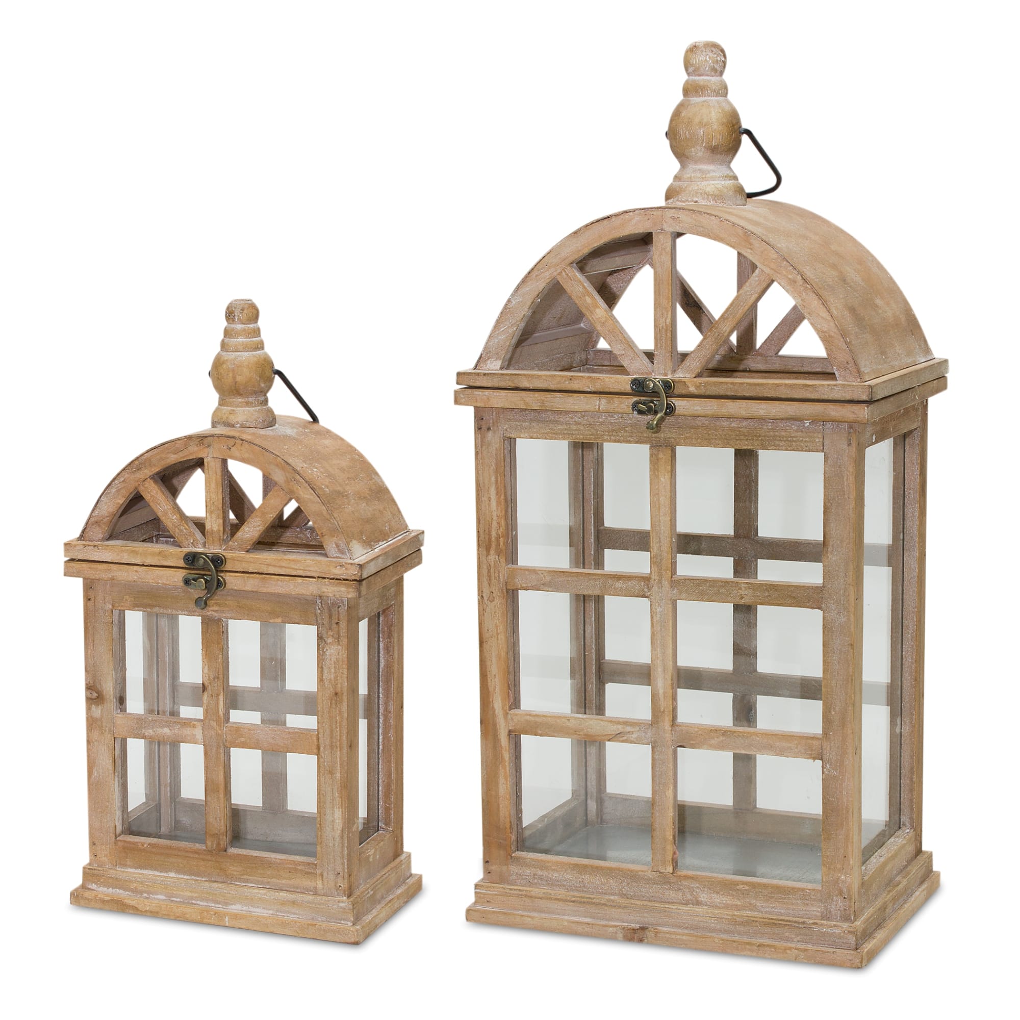 Whitewashed Wooden Lantern Set, 14.75" & 21.5"