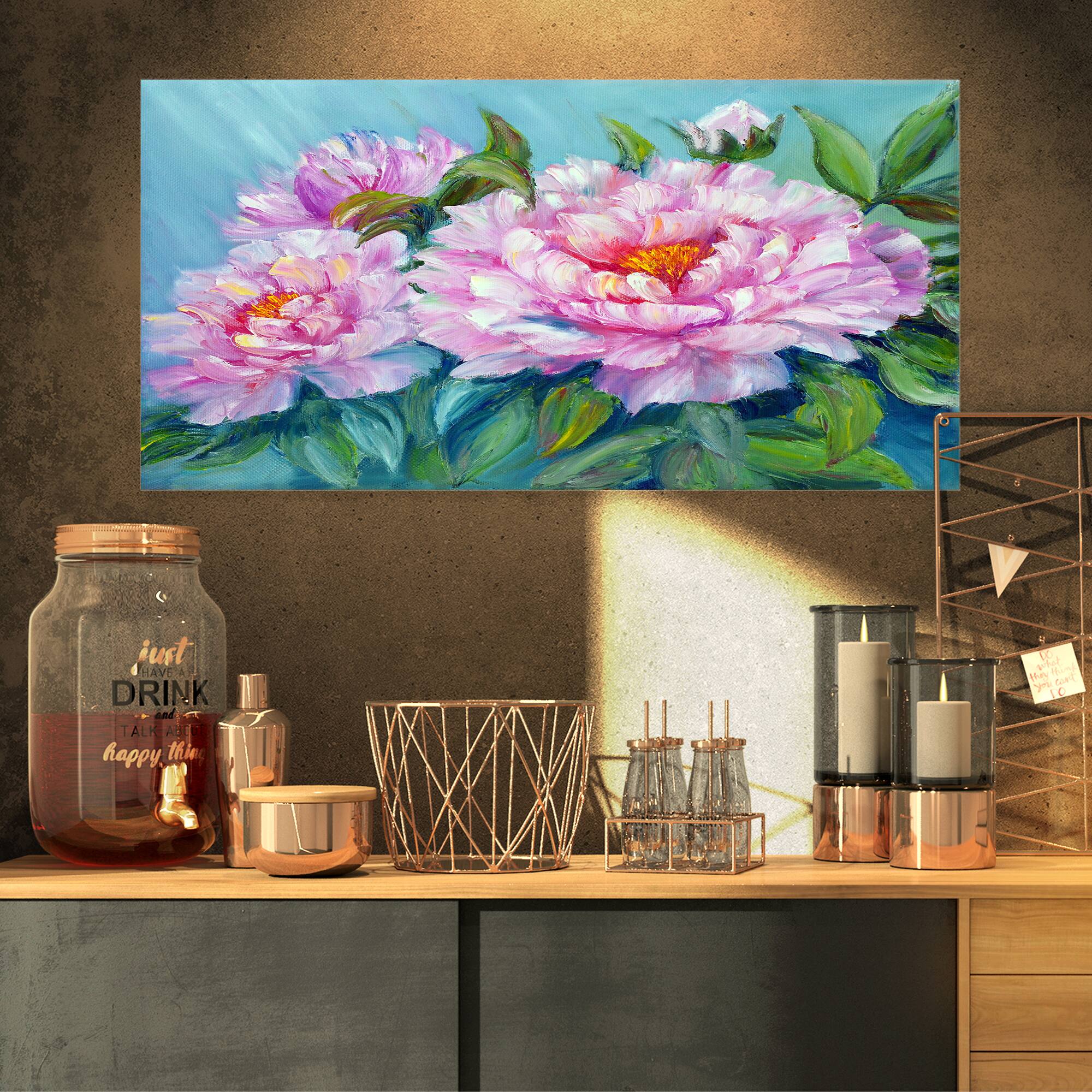Designart - Pink Peonies - Floral Art Canvas Print