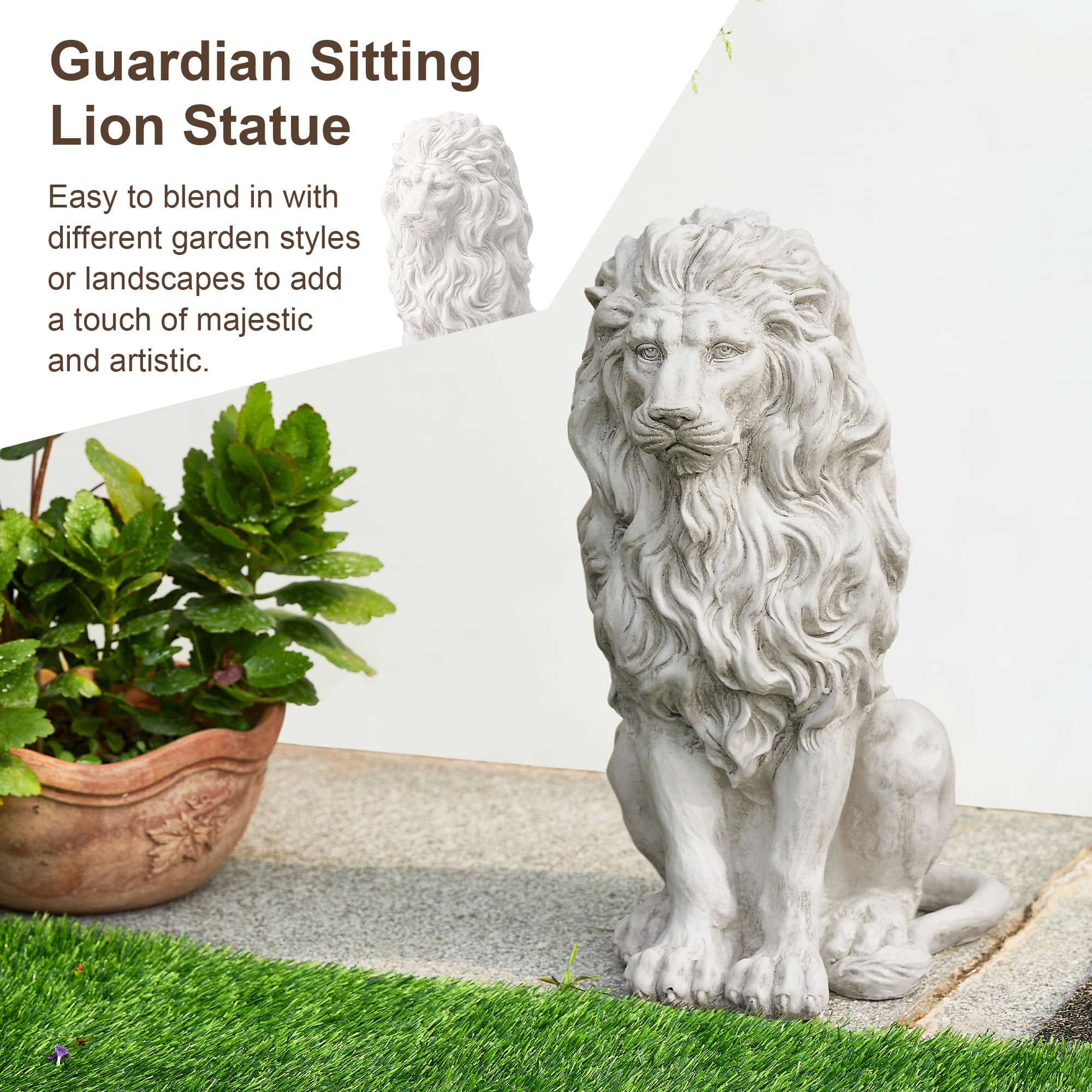 Glitzhome® 20.75" MGO White Guardian Lion Sitting Statue