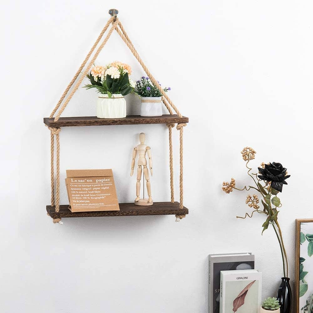 Brown Haitral Wood Floating Shelves Set