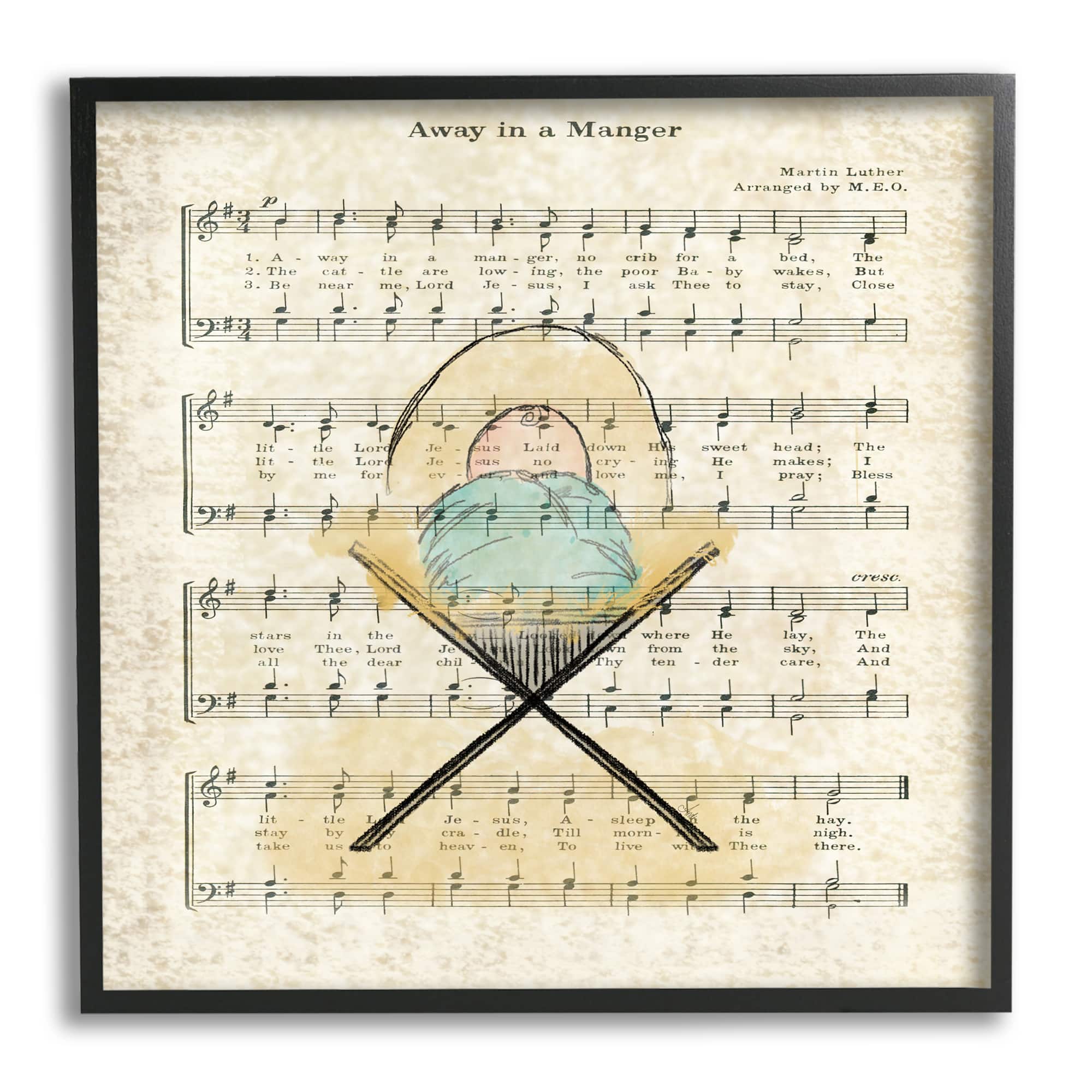 Stupell Industries Baby Jesus Cradle Away In Manger Musical Script Framed Wall Art