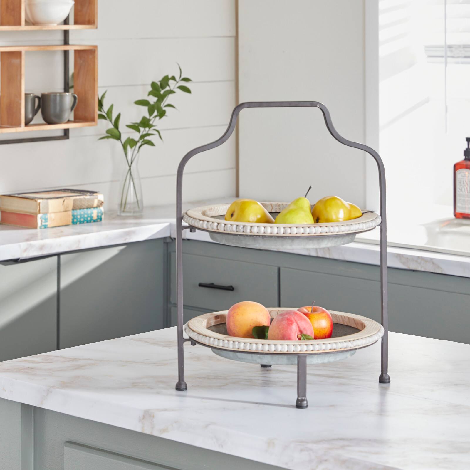 Gray Metal Farmhouse Tiered Server, 20&#x22; x 16&#x22; x 15&#x22;