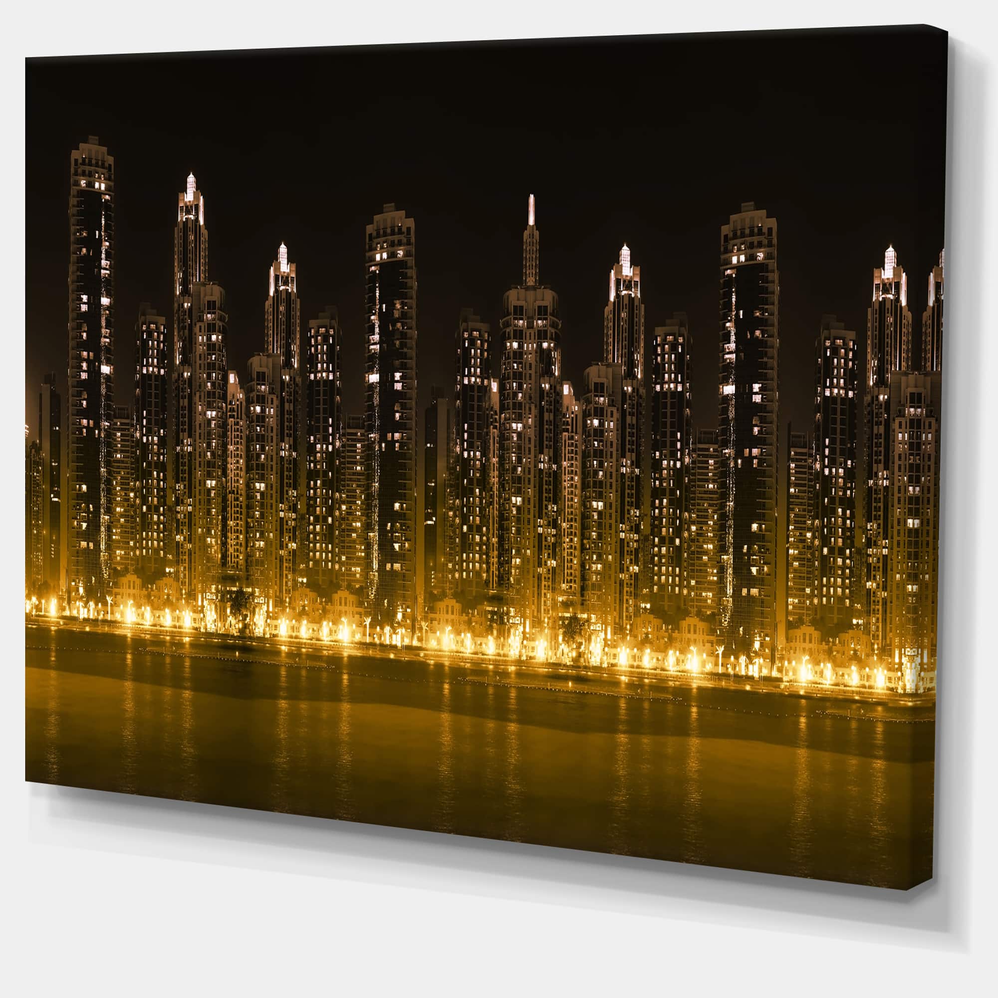 Designart - Modern City with Illuminated Skyscrapers - Cityscape Canvas Print