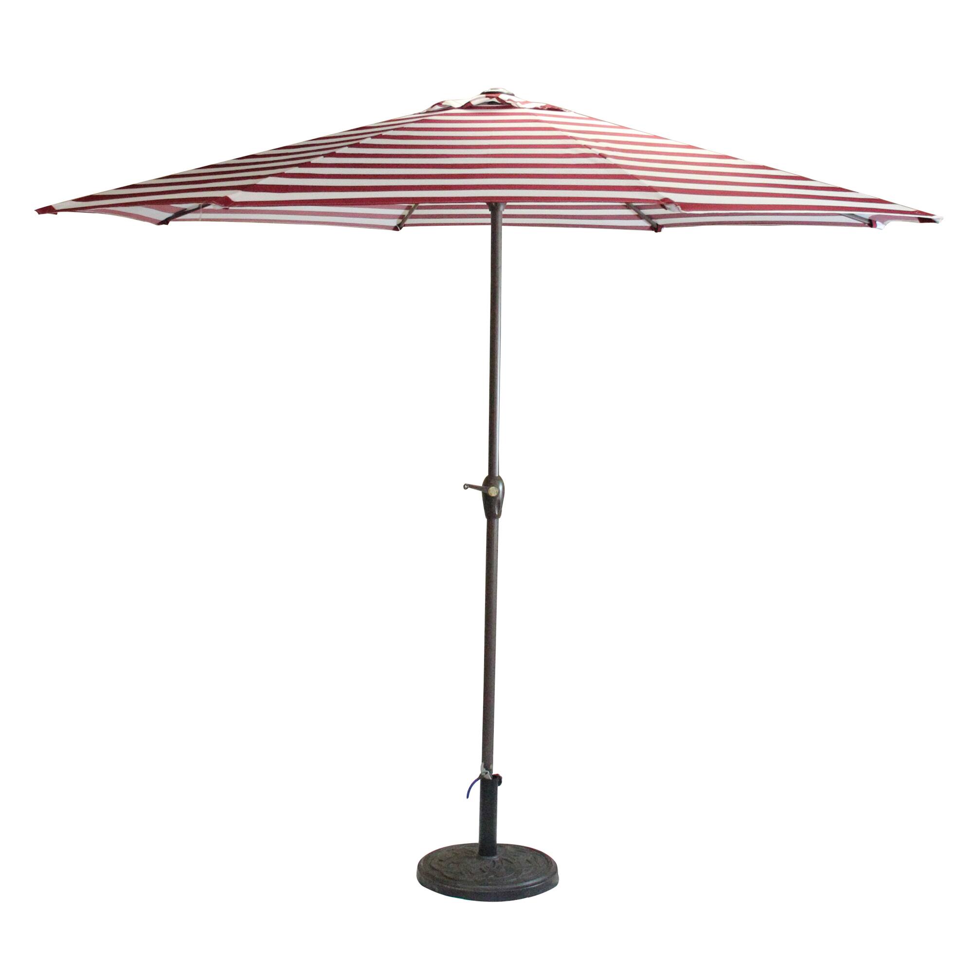 8ft. Burgundy &#x26; White Stripe Patio Market Umbrella with Hand Crank &#x26; Tilt