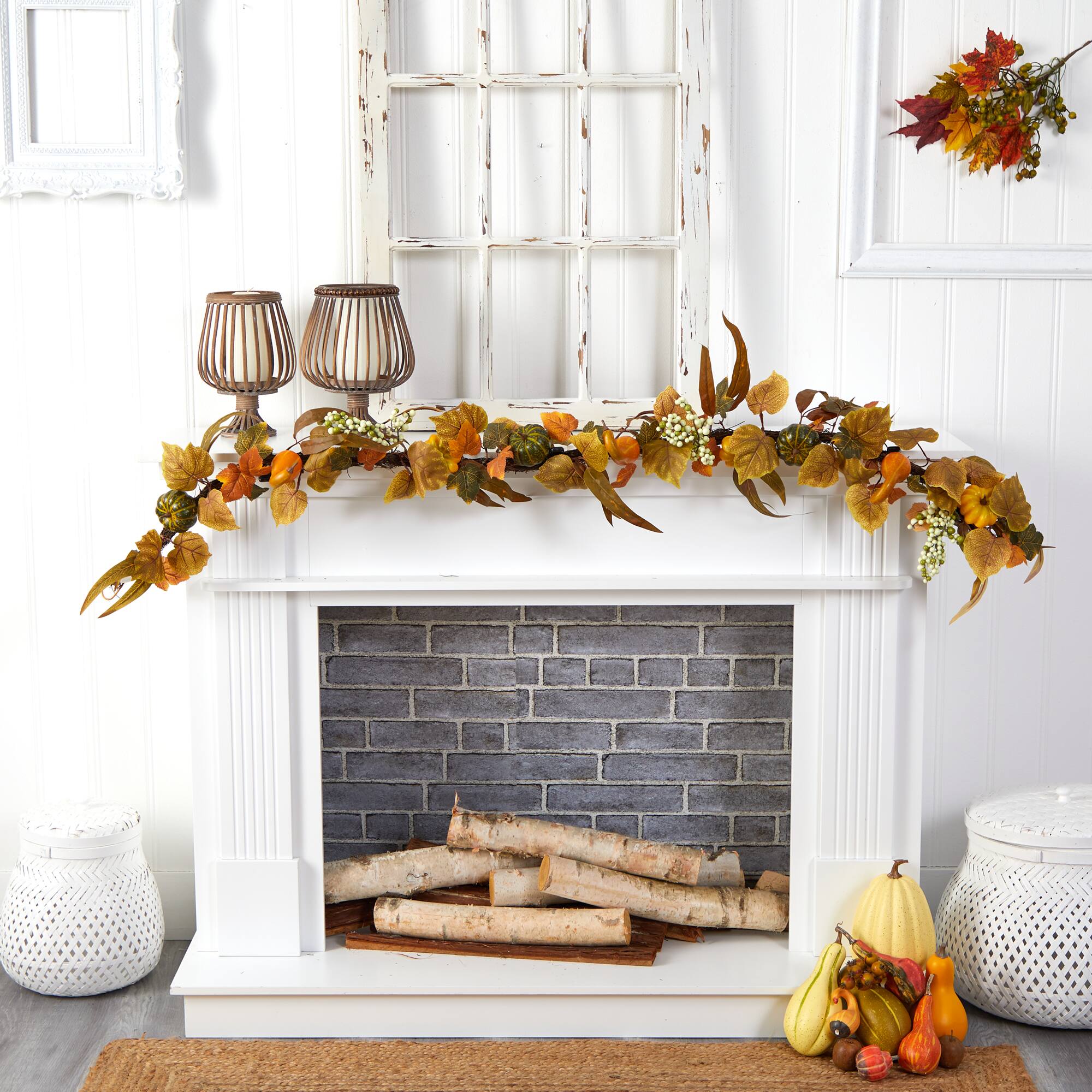 6ft. Fall Pumpkin, Gourds &#x26; White Berries Autumn Garland