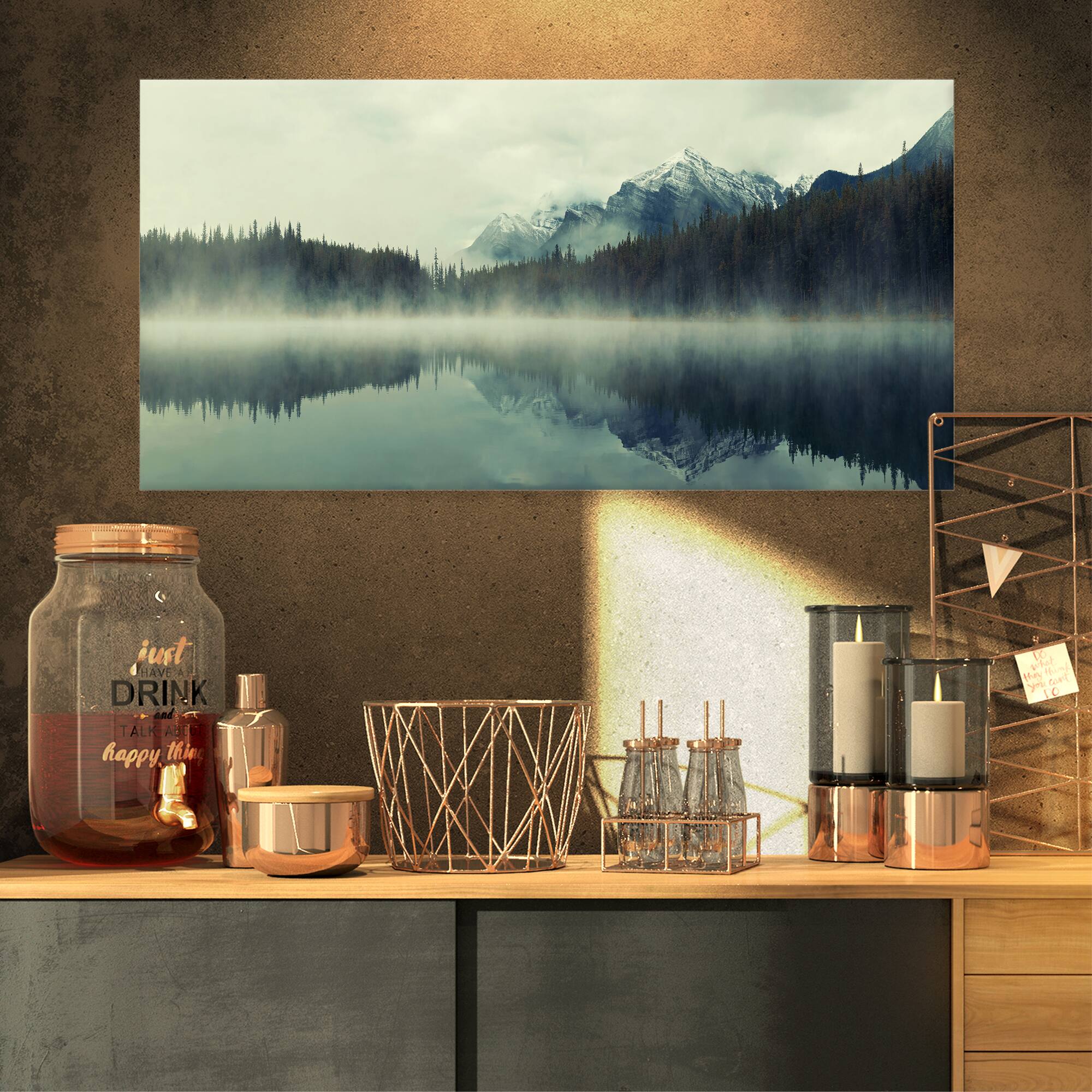 Designart - Lake Herbert in Foggy Morning - Modern Seascape Canvas Artwork