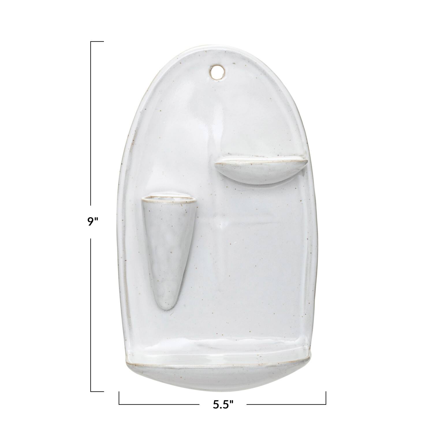 Hello Honey® 9" White Stoneware Wall Vase with 2 Shelves & Reactive Glaze