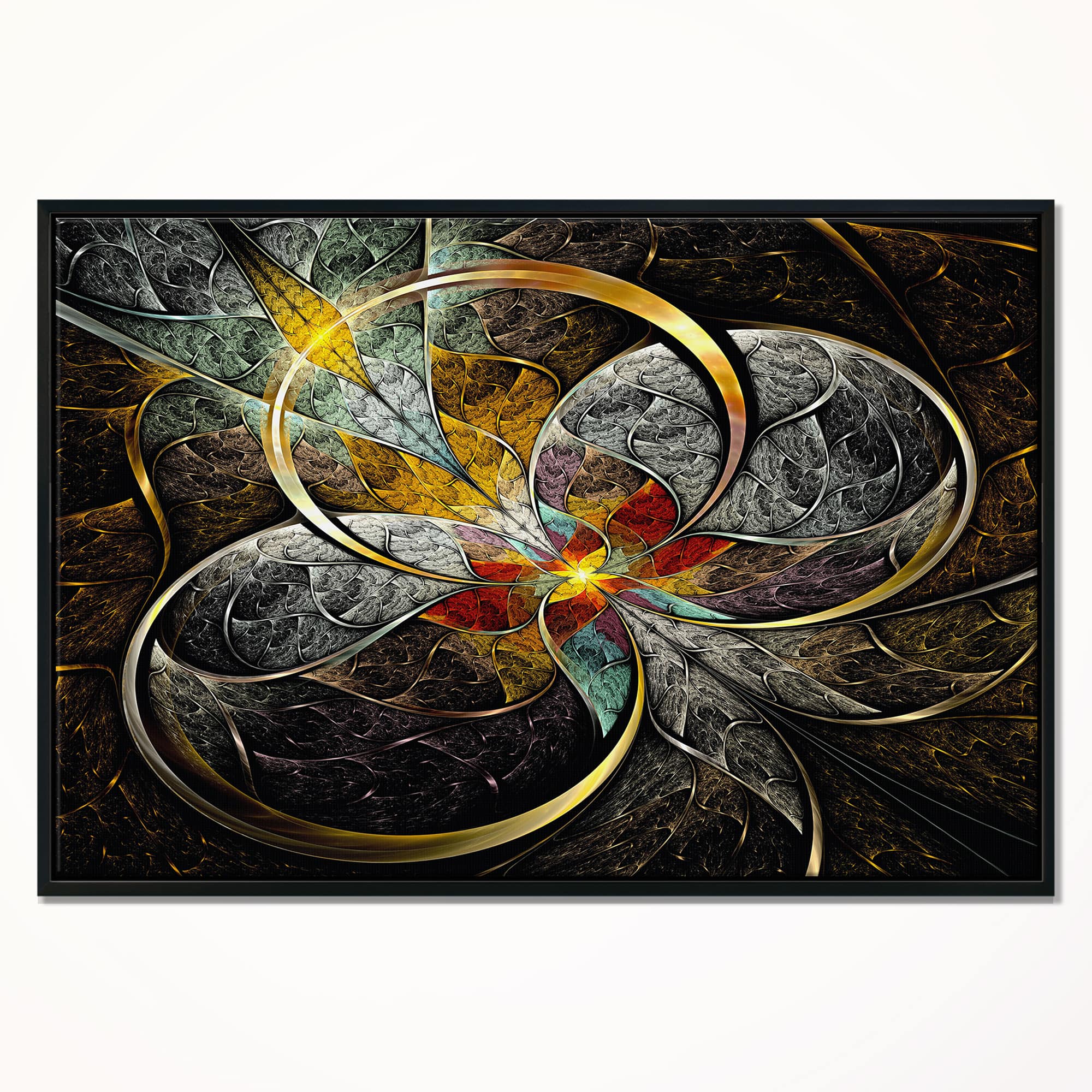 Designart - Symmetrical Brown Fractal Flowers - Abstract Print On Framed Canvas