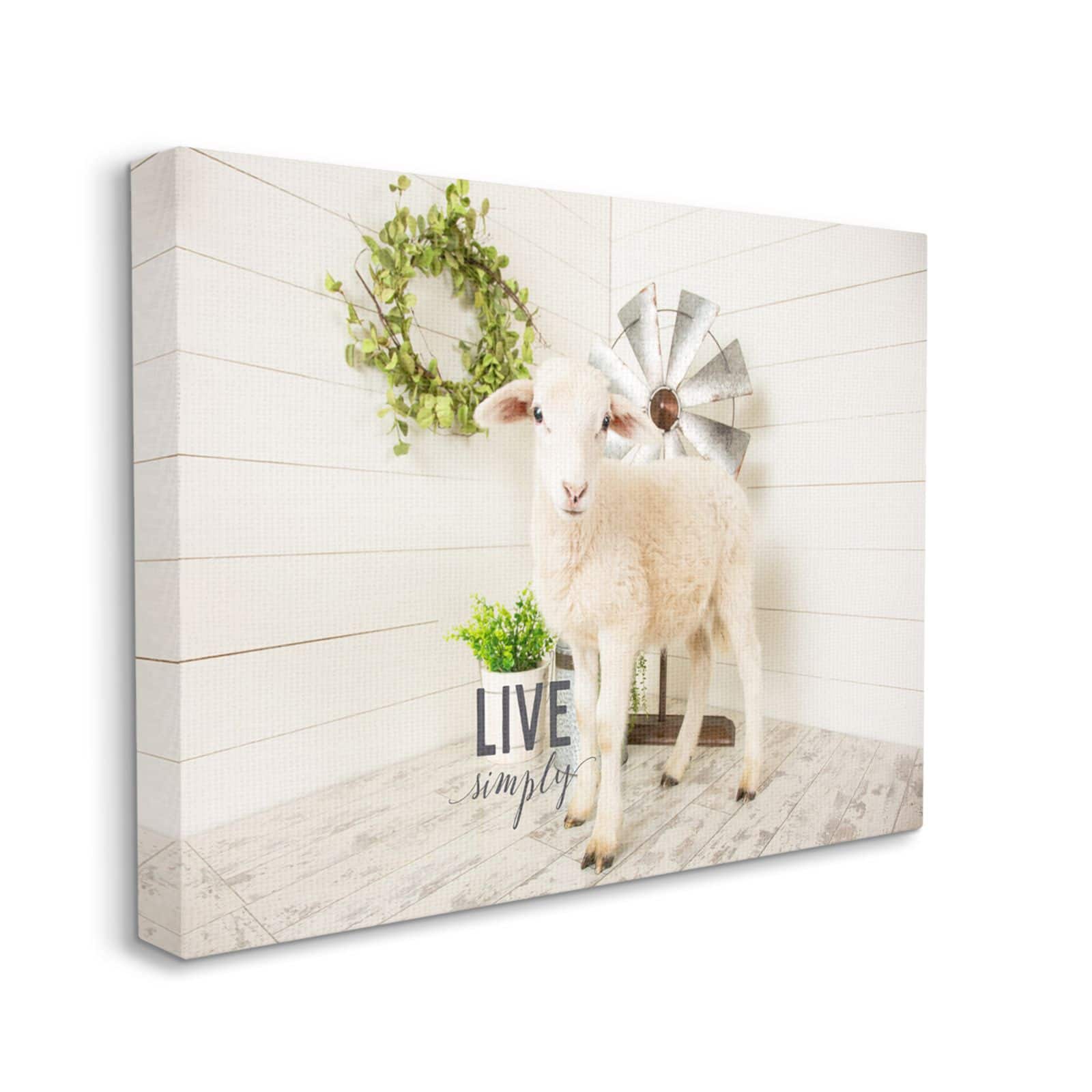Stupell Industries Live Simply Baby Sheep with Greenery Photograph Canvas Wall Art