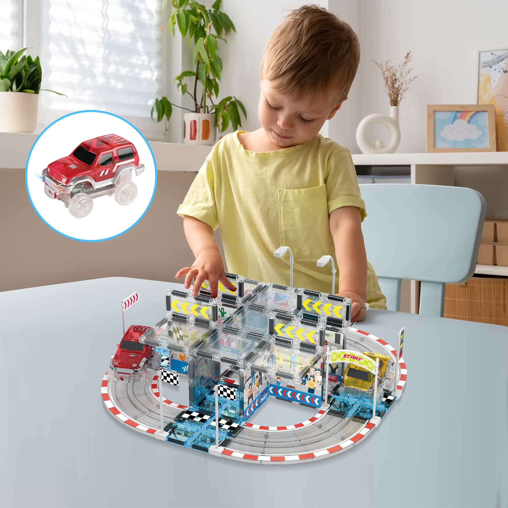 PicassoTiles&#xAE; Magnetic Race Track Stadium Construction Set