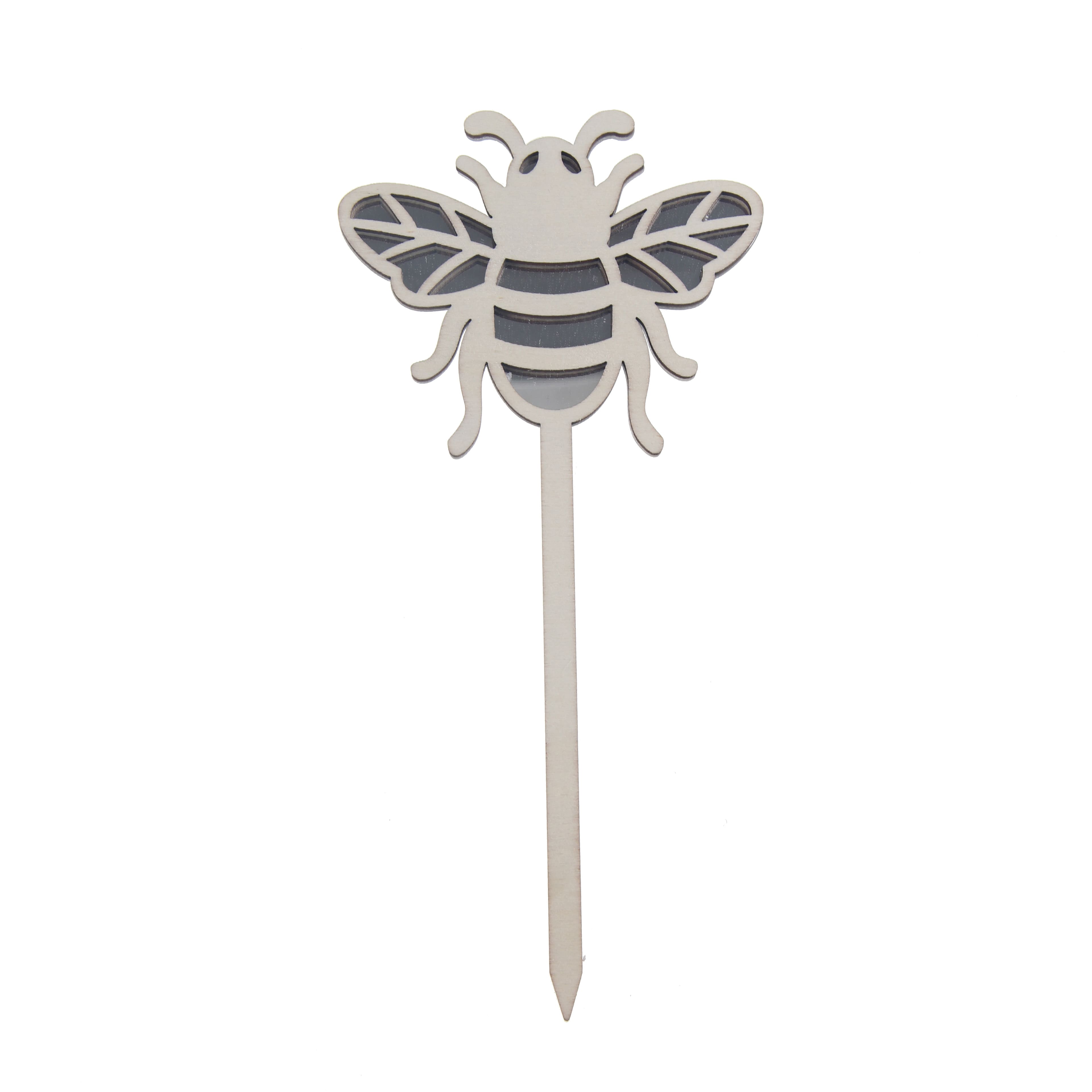 7.5&#x22; Unfinished Bee Plywood &#x26; Acrylic Mirror Plant Pick by Make Market&#xAE;