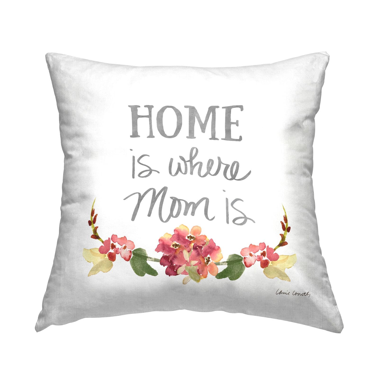 Stupell Industries Where Mom Is Red Floral Blossom Border Throw Pillow, 18" x 18"