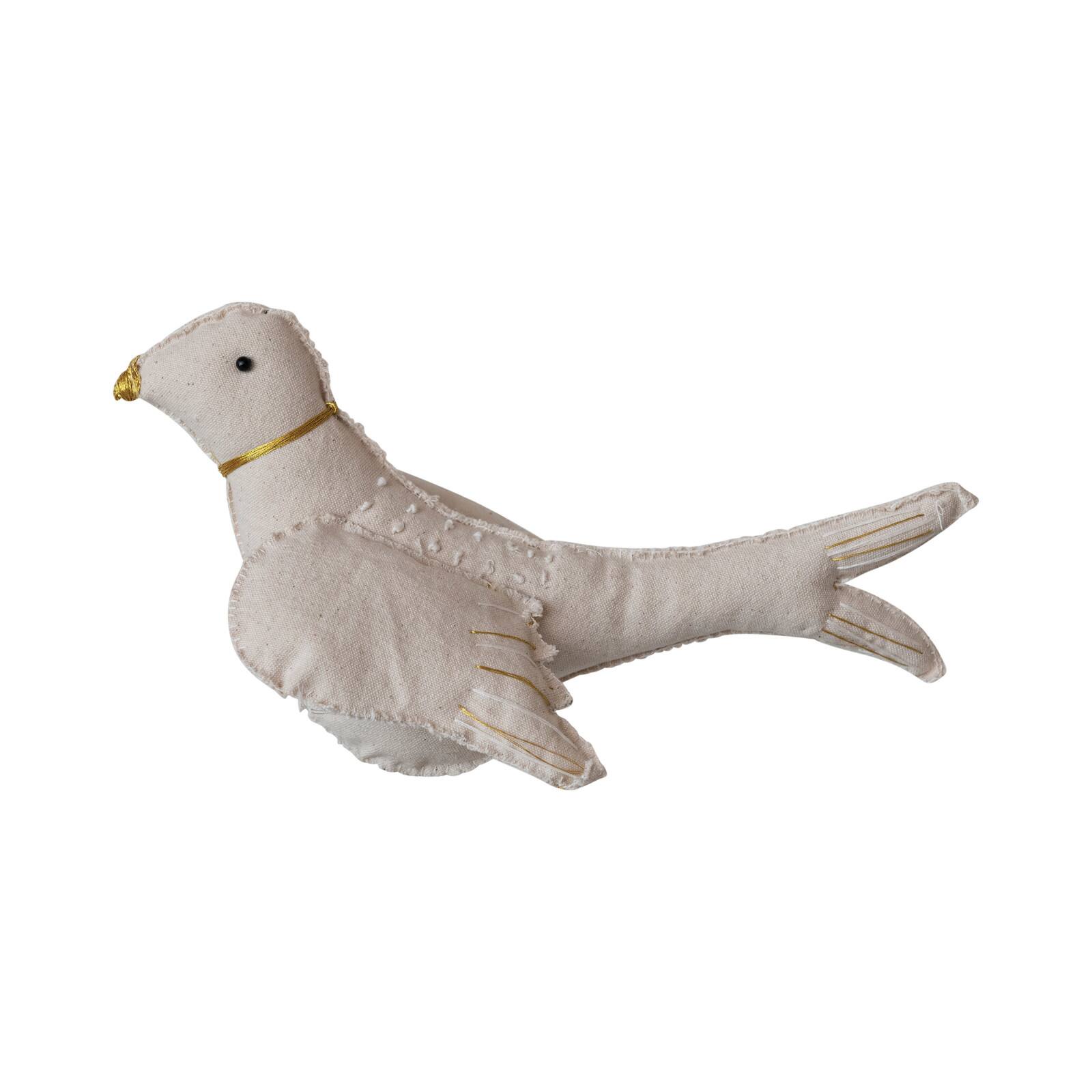 Hello Honey® 10" Cream & Gold Handmade Canvas Dove Tree Topper with Embroidery