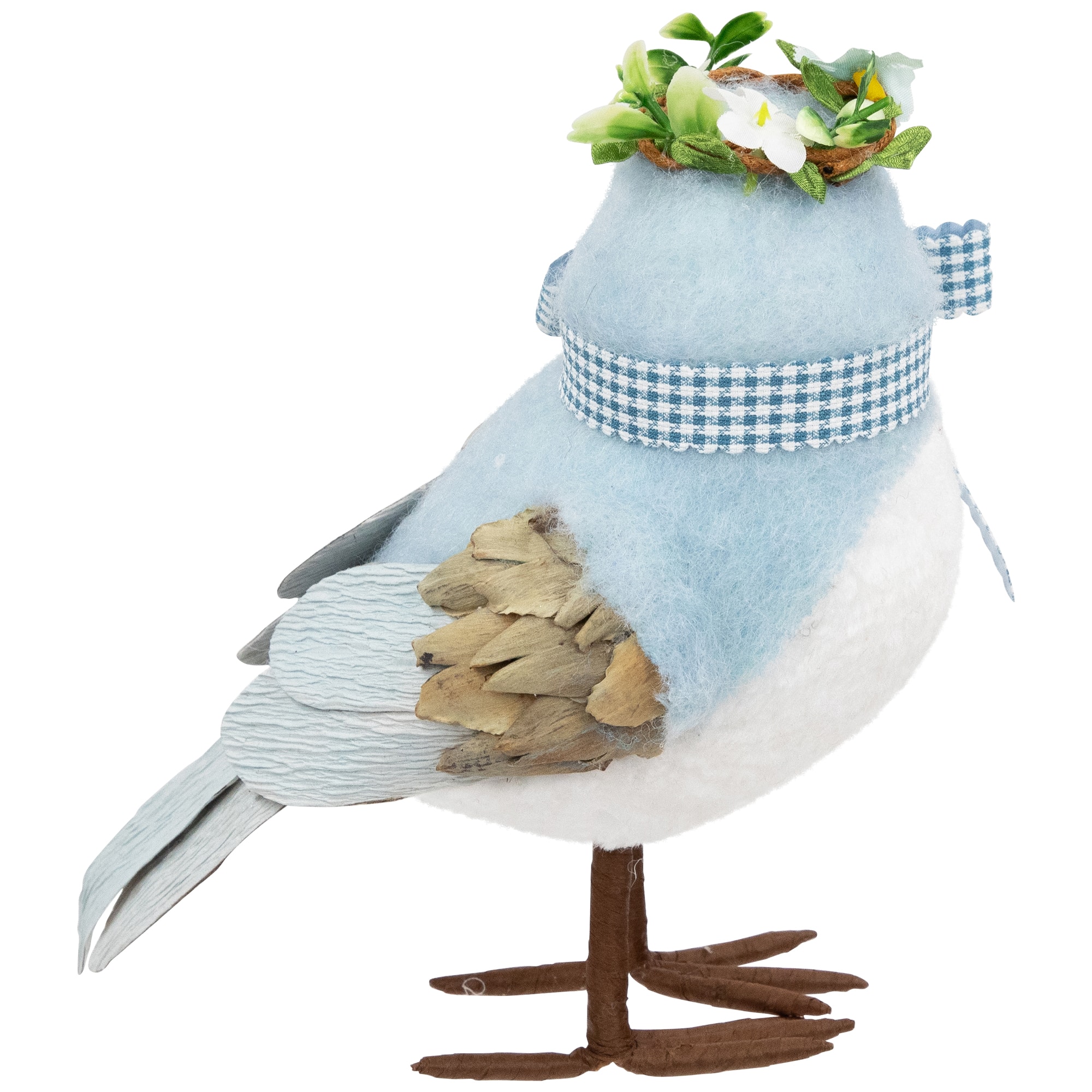 7.25&#x22; Blue Plush Easter Bluebird Accent with Gingham Bow