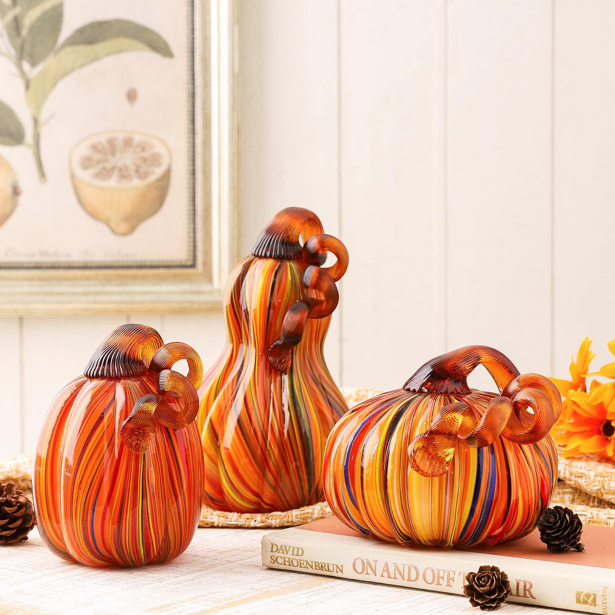 Glitzhome&#xAE; Multi Striped Glass Pumpkin &#x26; Gourd Set