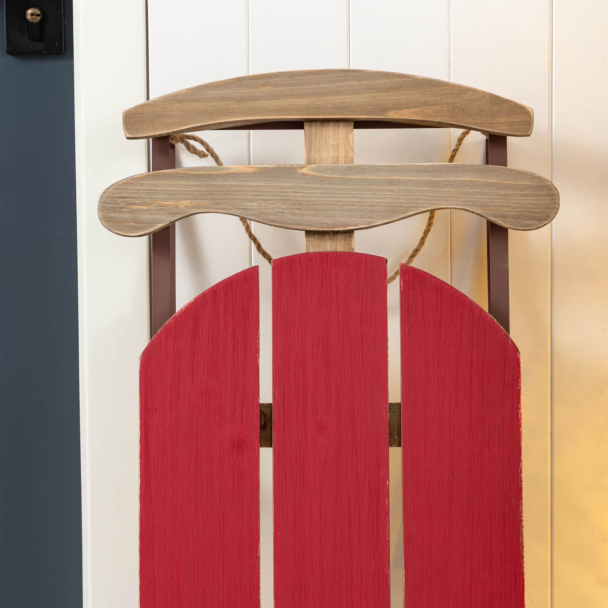 Glitzhome&#xAE; 34.25&#x22;&#xA0;Wooden Christmas Red Sleigh Porch Decor