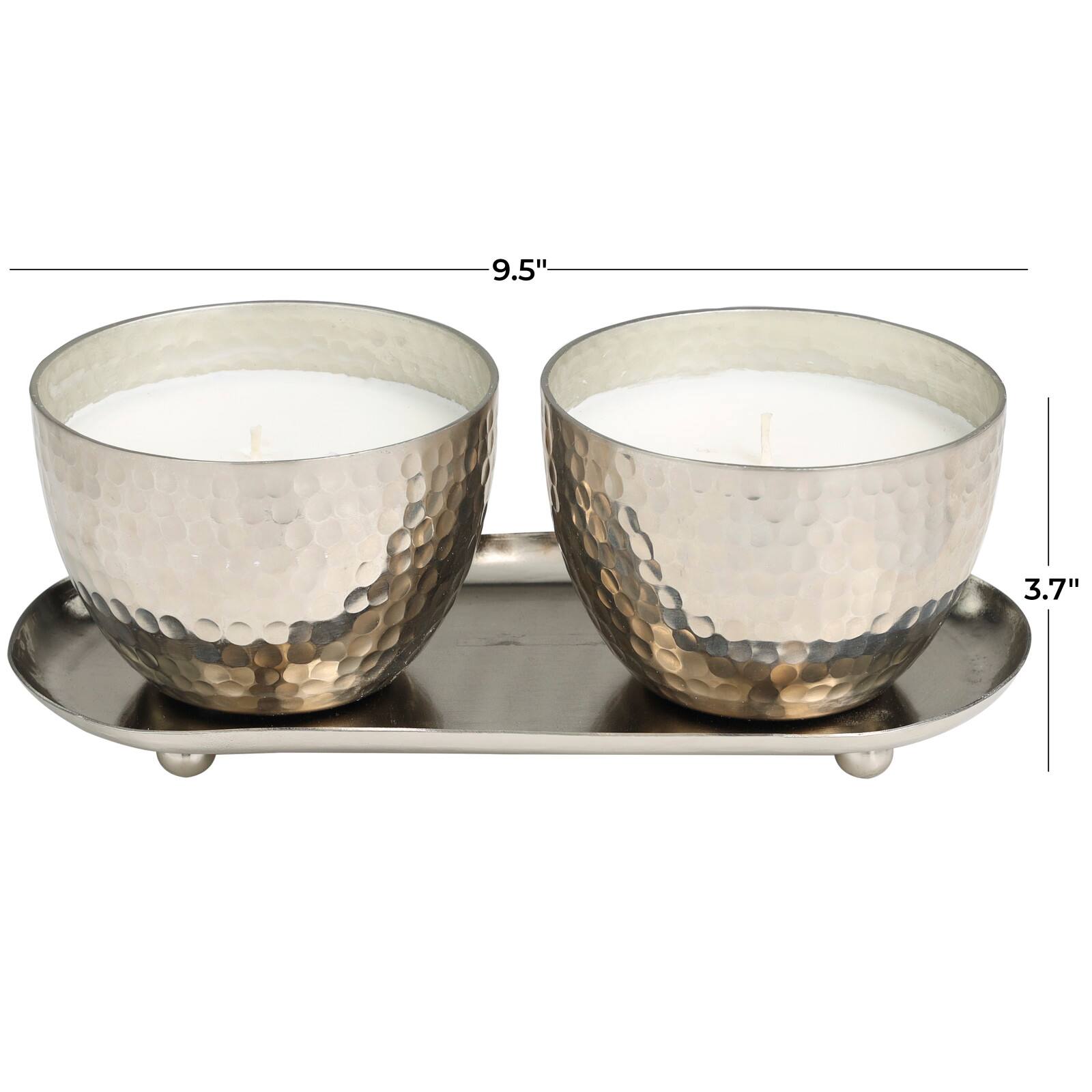 Sweet Bamboo Scented Candles in Silver Hammered Bowls Set