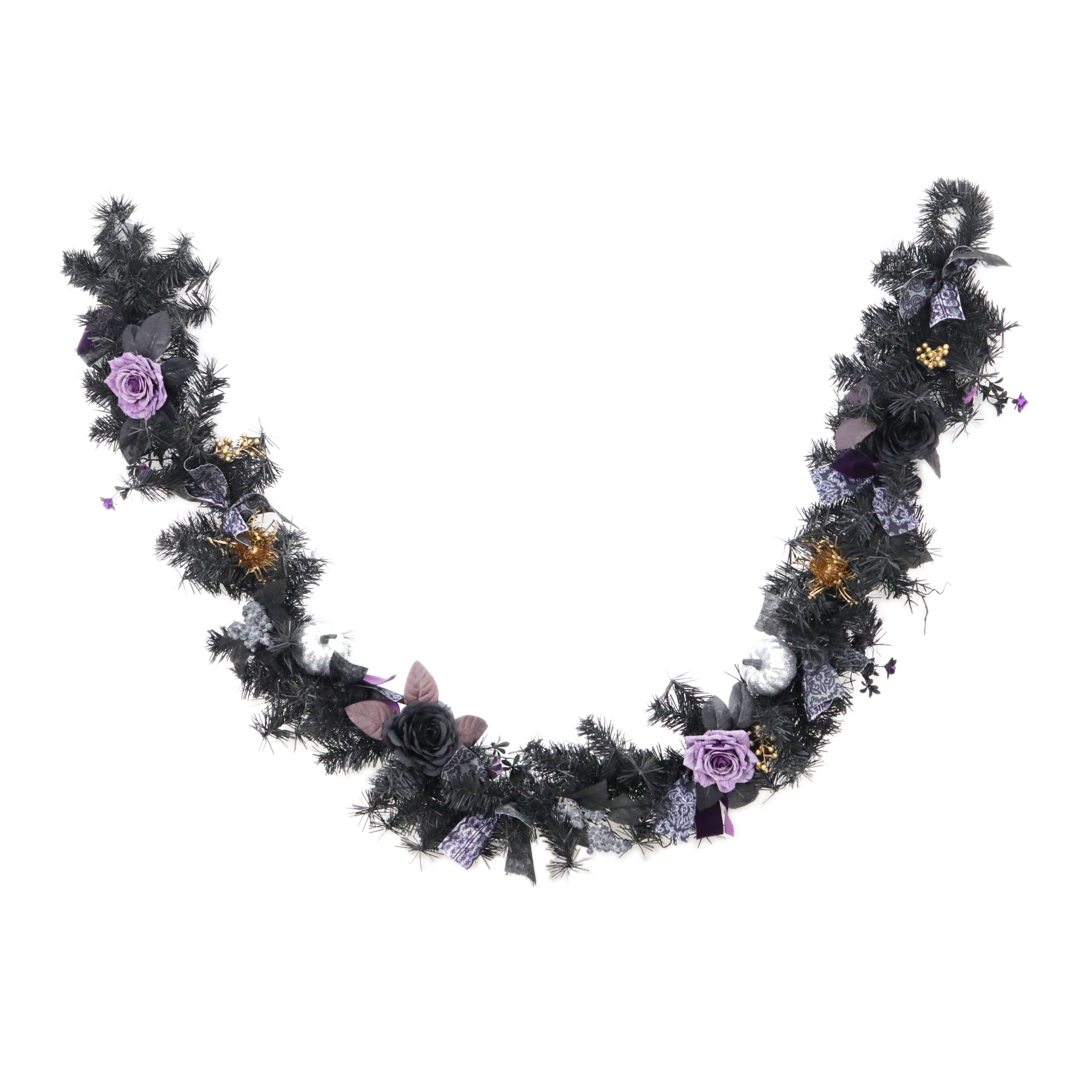 6ft. Black &#x26; Purple Rose &#x26; Lace Bow Garland by Ashland&#xAE;
