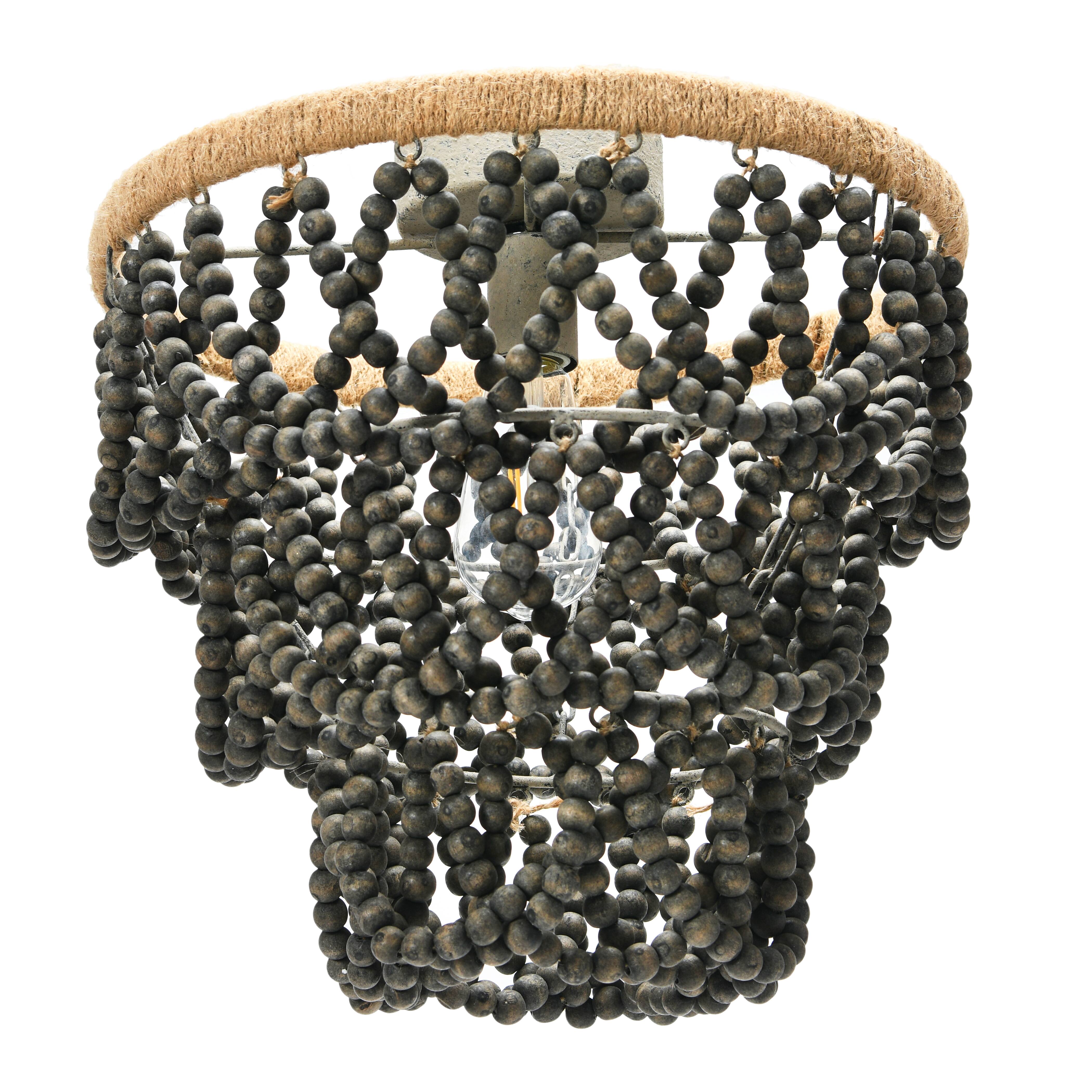 Hello Honey® Dark Gray Wood Bead & Metal Semi-Flush Light