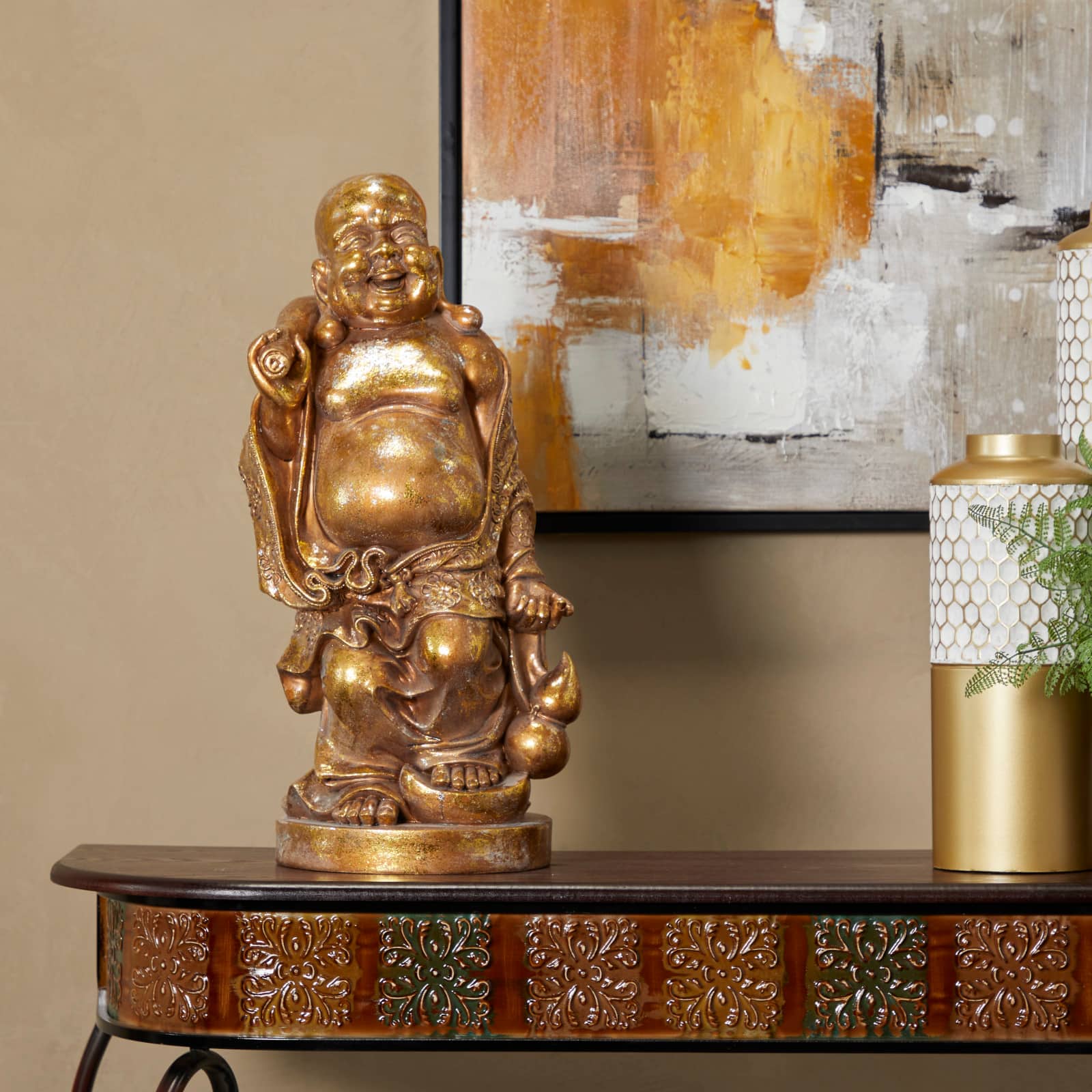 CosmoLiving by Cosmopolitan 23" Bronze Colored Polystone Meditating Buddha Sculpture