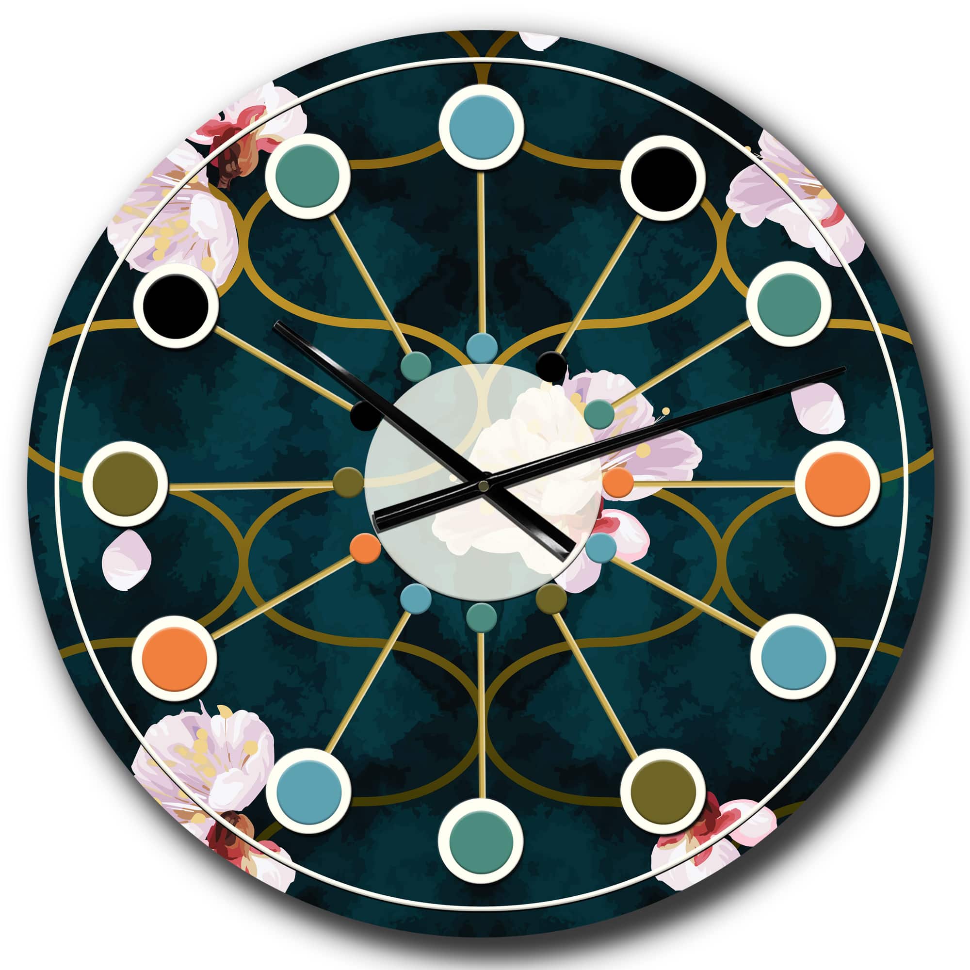 Designart &#x27;Retro Pink Flower Pattern Ii Mid-Century Modern Wall Clock