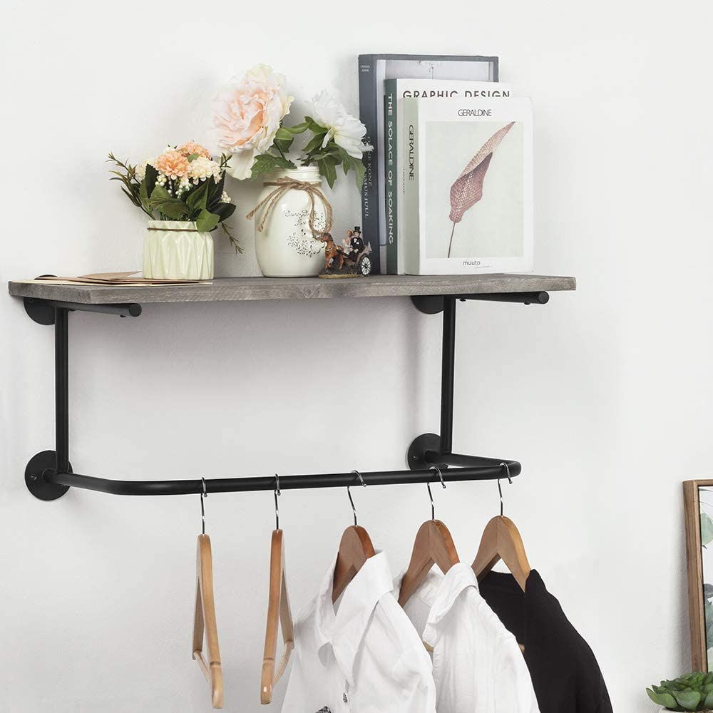 NEX&#x2122; Gray Wall Mounted Industrial Rustic Wood &#x26; Metal Coat Rack