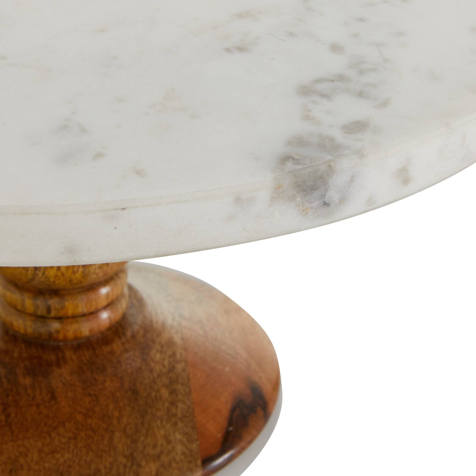 12" White Marble & Natural Wood Serving Tray