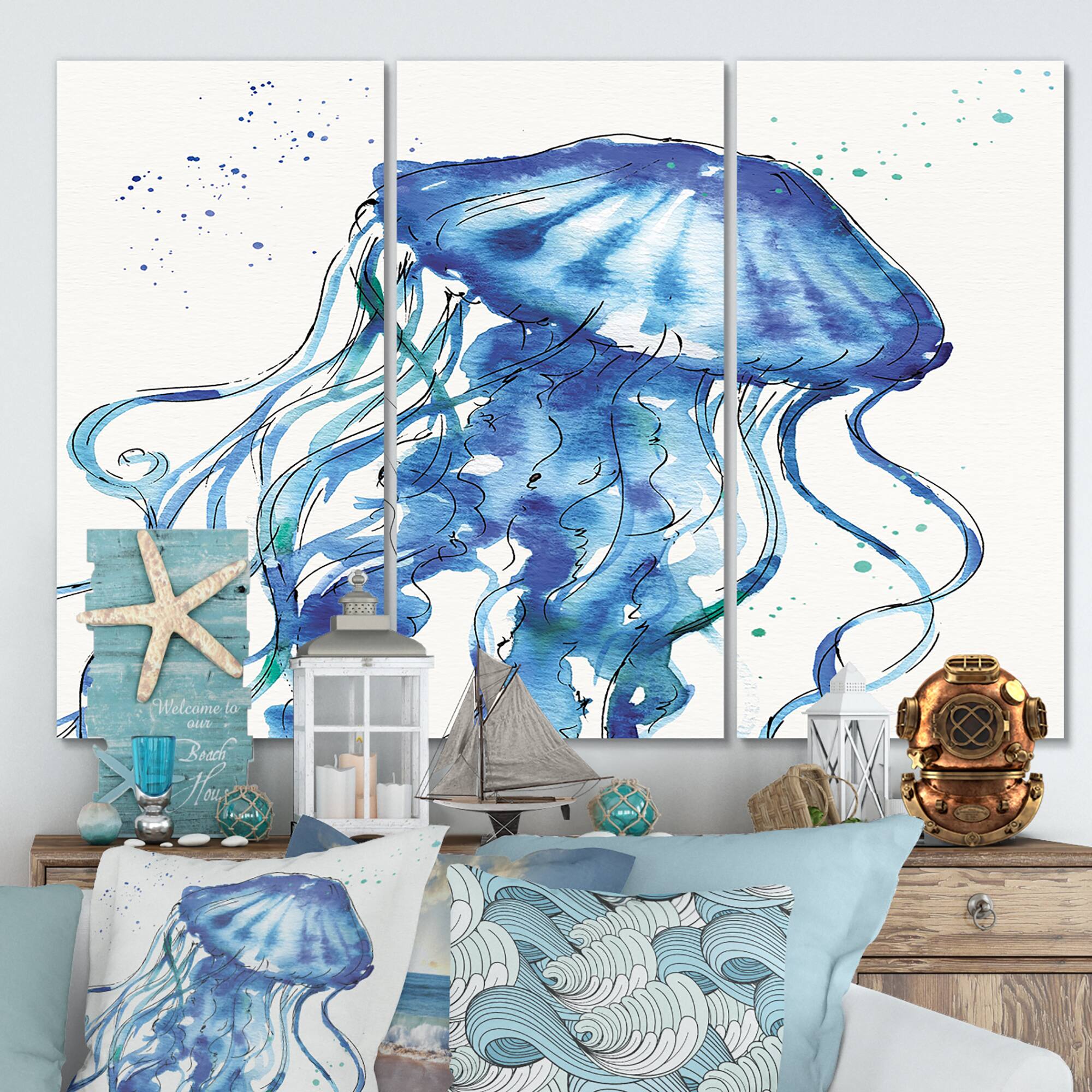 Designart - Blue Deep Sea X - Coastal Gallery-wrapped Canvas