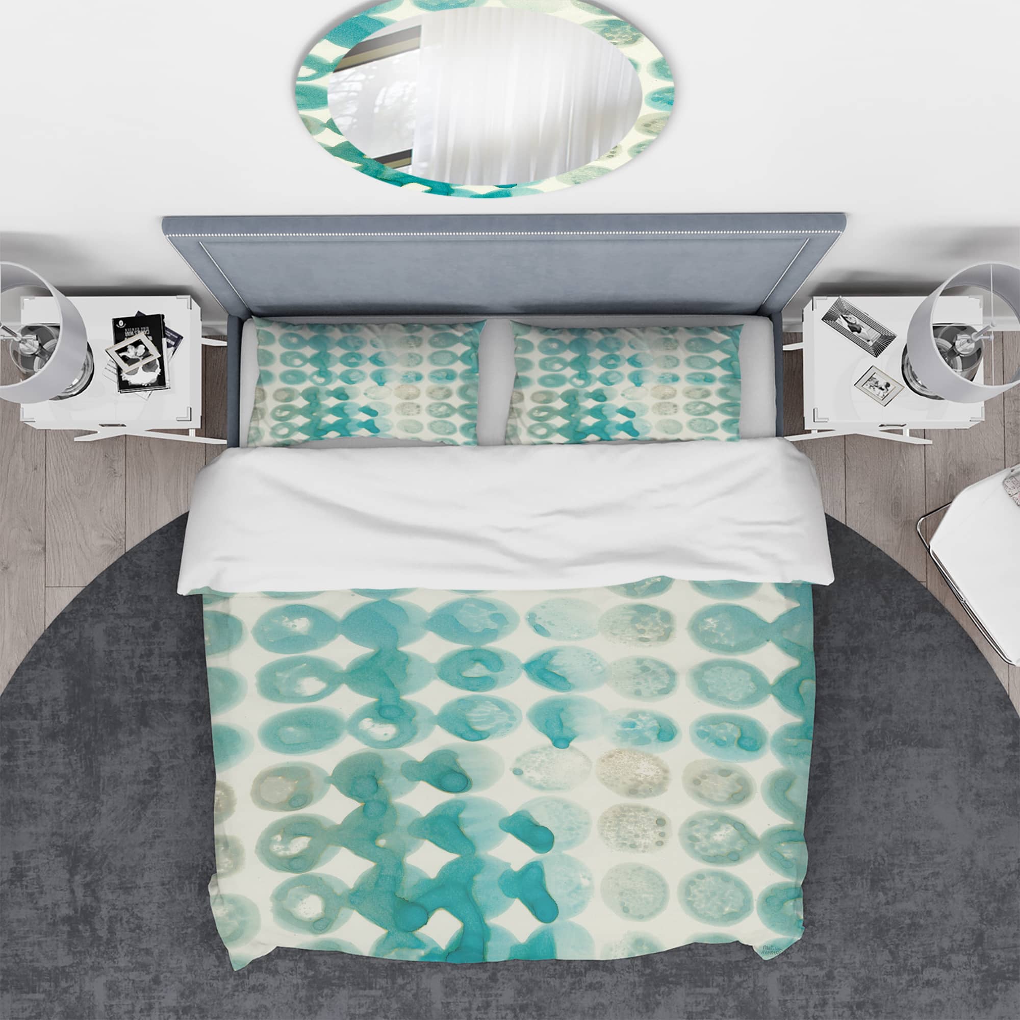Designart &#x27;Turquoise Watercolor geometrical II&#x27; Geometric Bedding Set - Duvet Cover &#x26; Shams