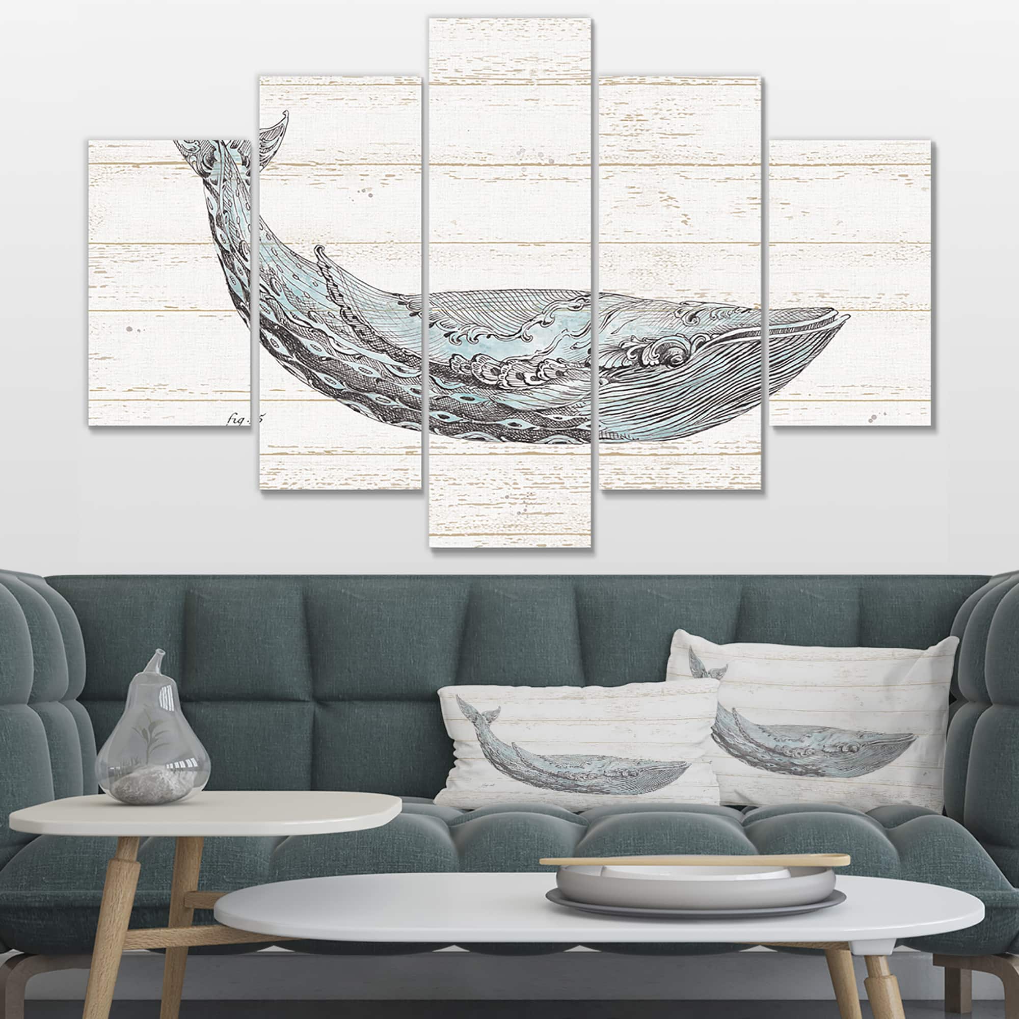 Designart - Blue Whale Handpainted Watercolor - Nautical & Coastal Gallery-wrapped Canvas