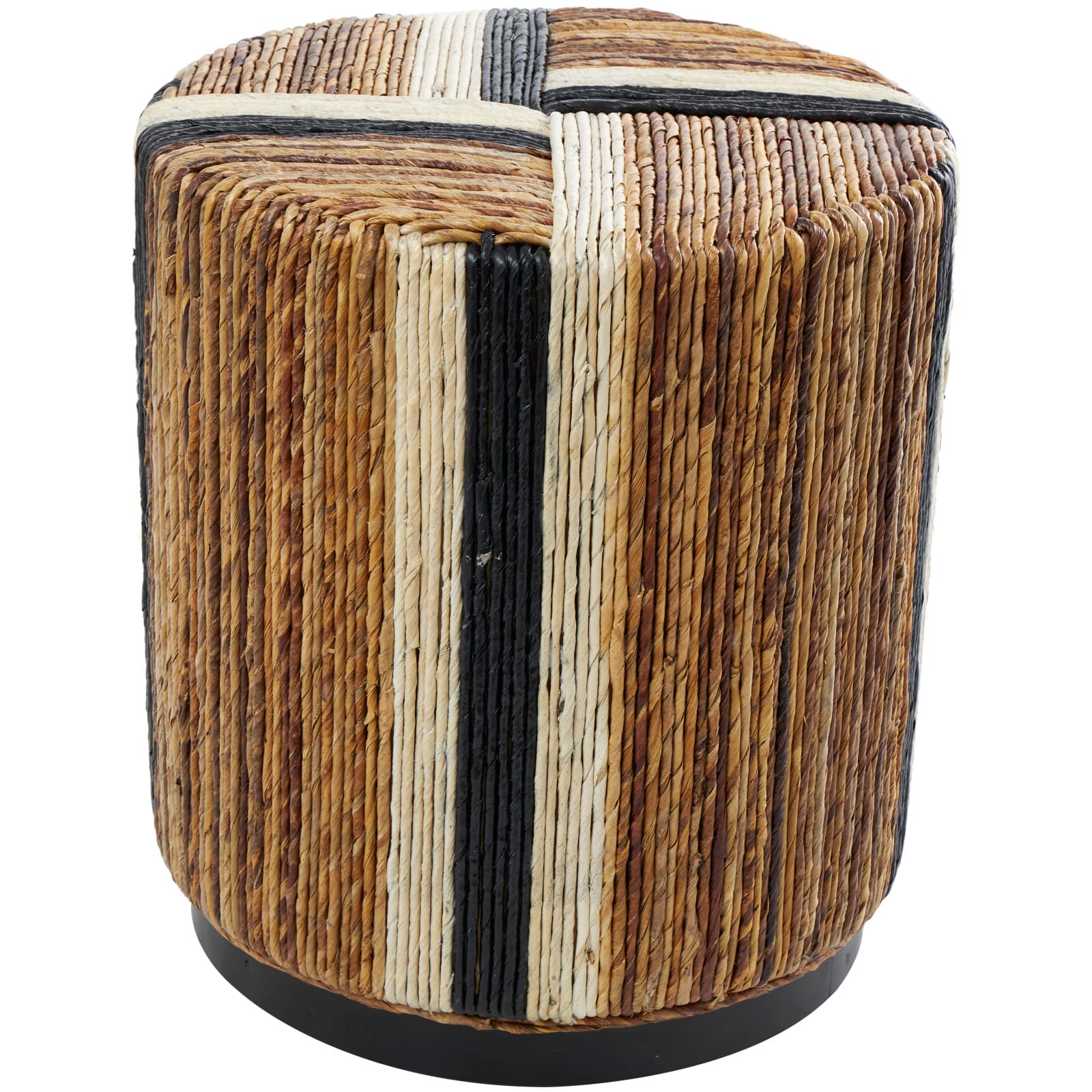 18&#x22; Brown Striped Banana Leaf Handmade Linear Wrapped Accent Table