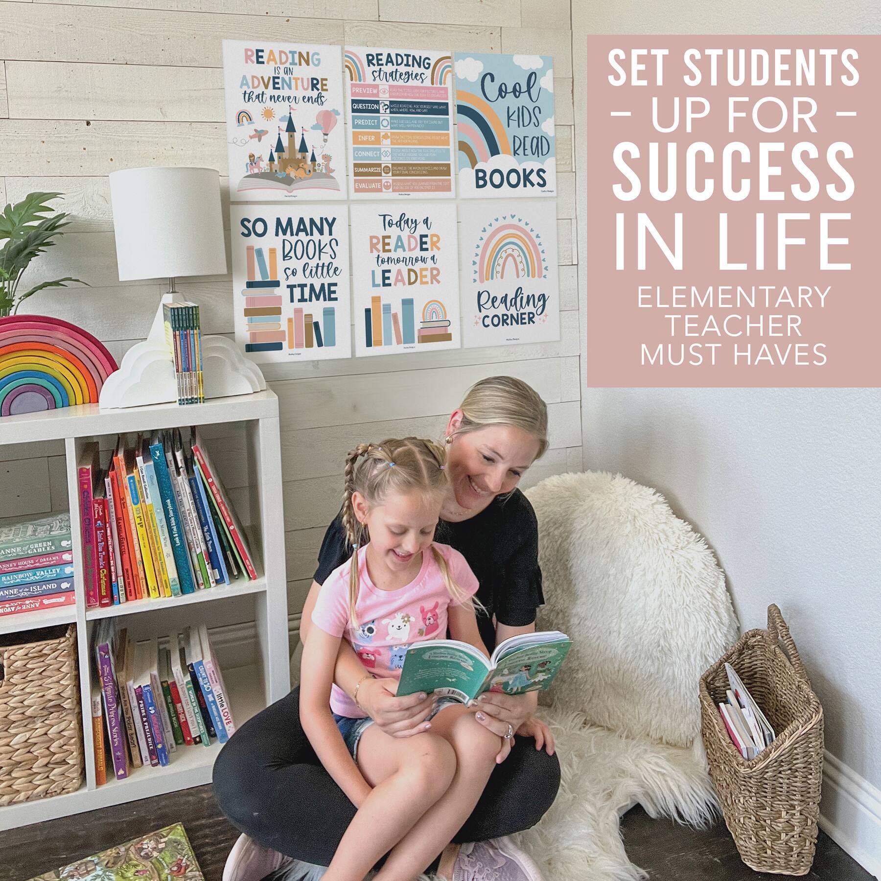 Hadley Designs 11" x 14" Boho Reading Posters for Classroom Library Décor Set