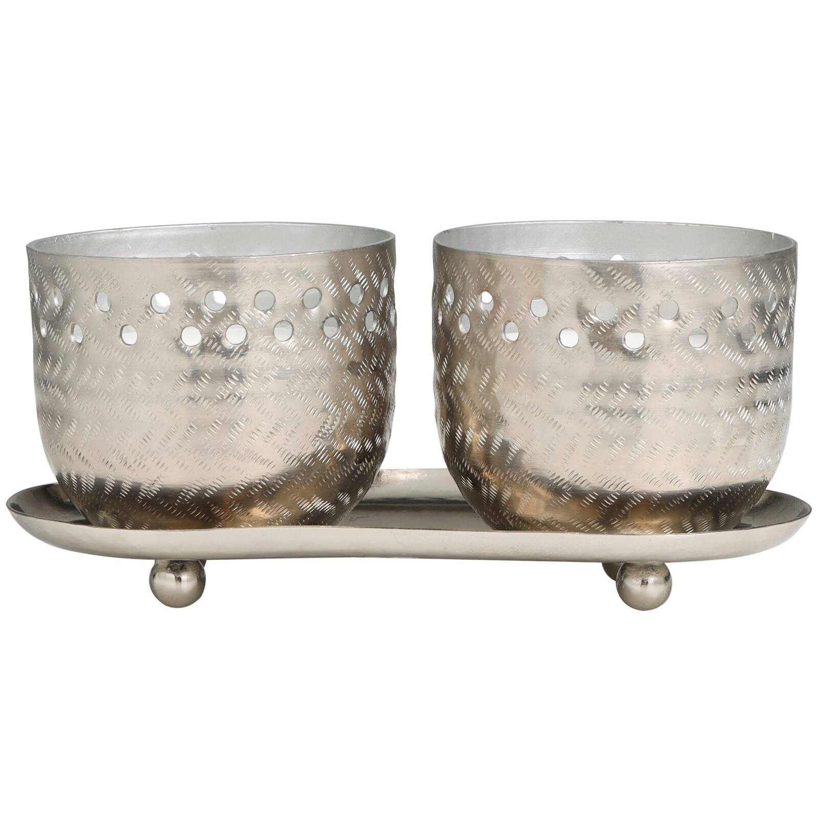 7oz. White Sage Scented Candles in Cut Out Silver Bowls and Tray