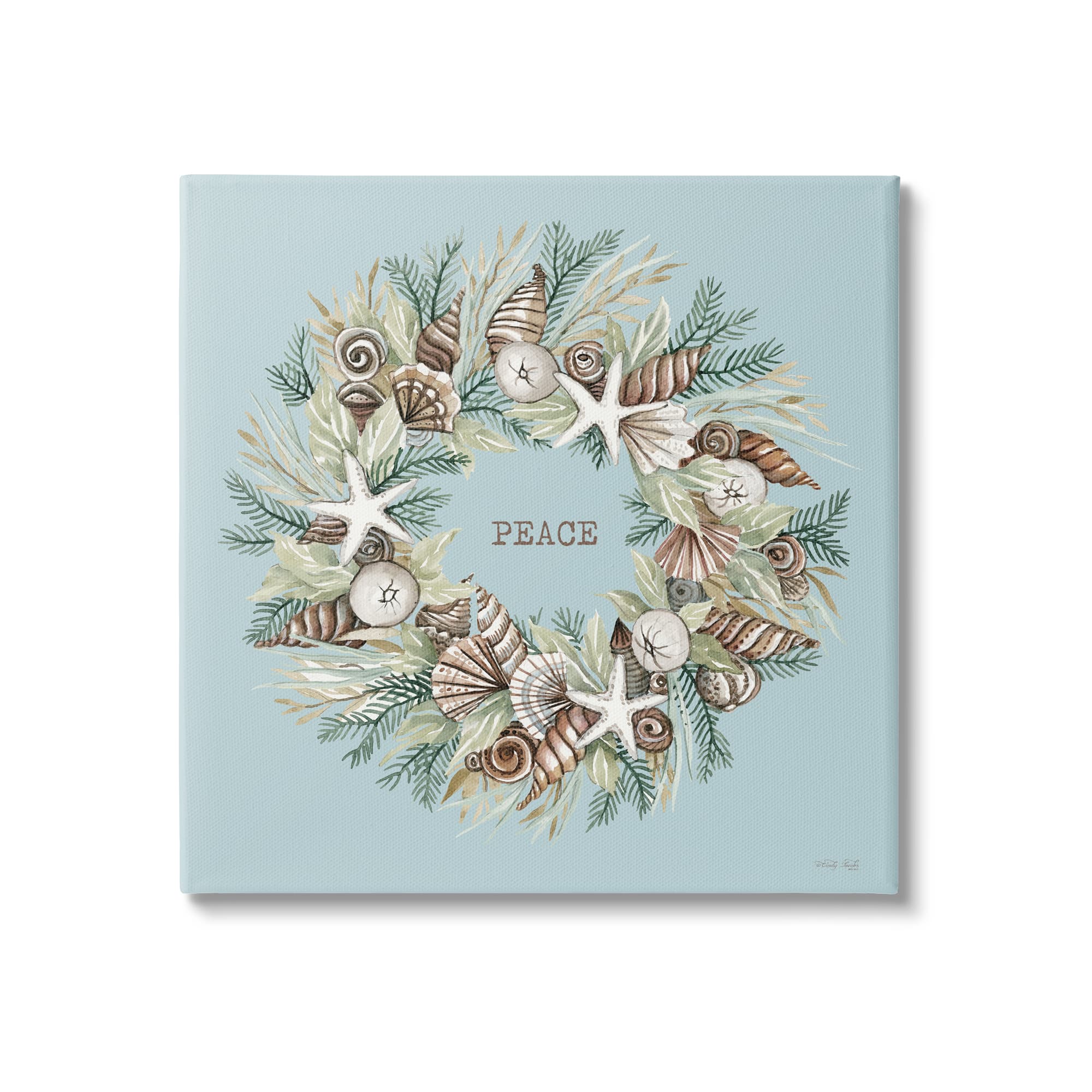Stupell Industries Coastal Holiday Peace Wreath Canvas Wall Art