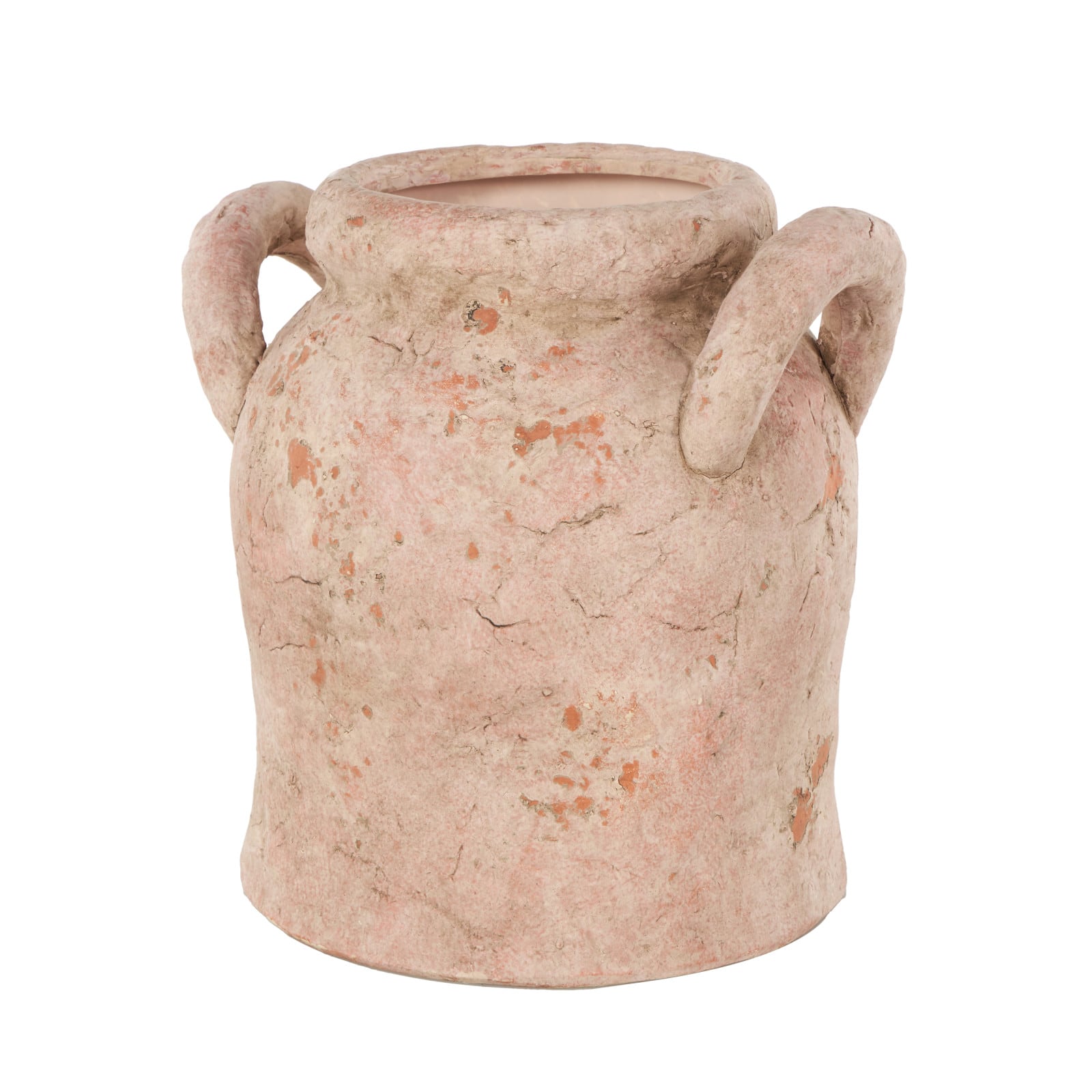 10.5" Pink Ceramic Antique Style Distressed Decorative Vase with Handles