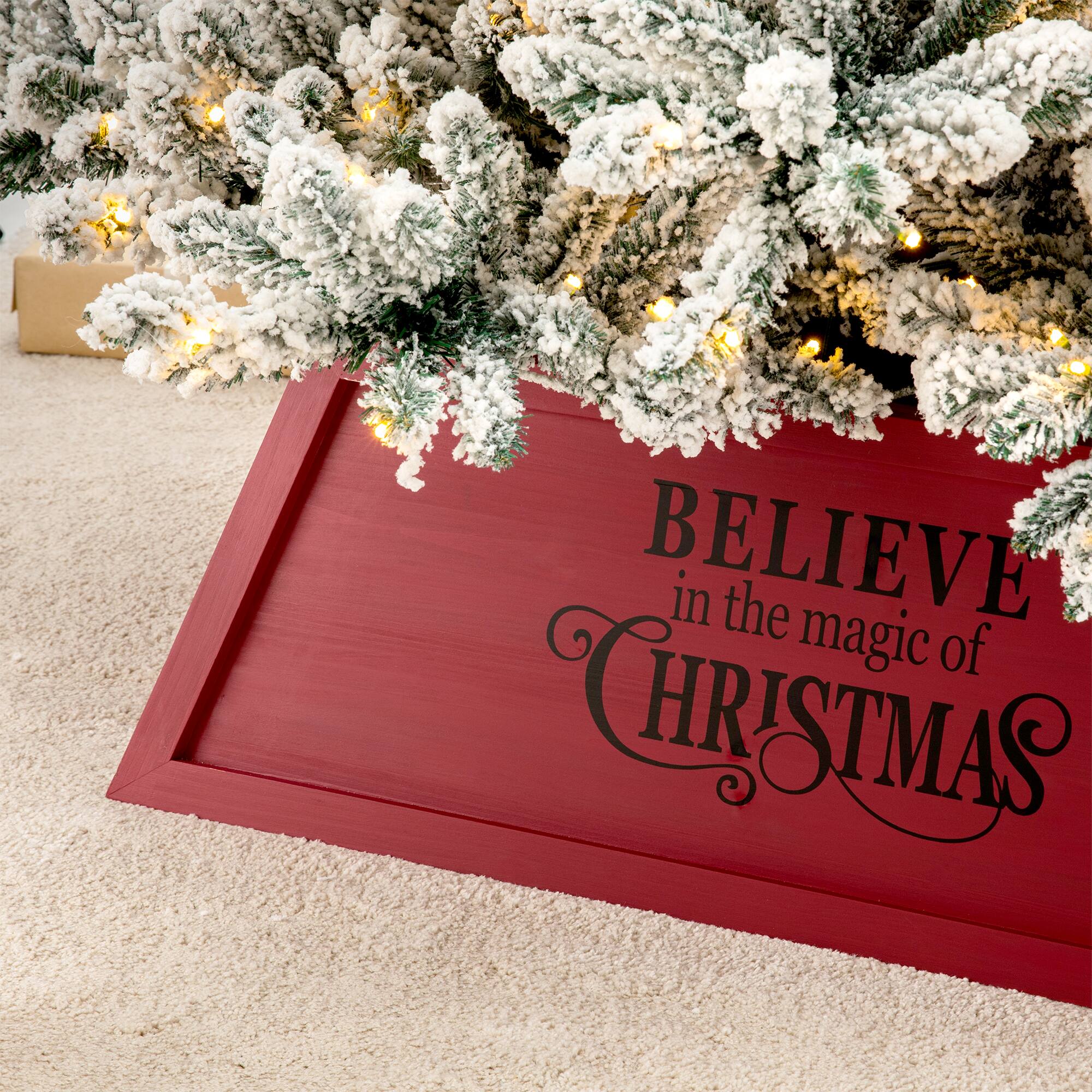 Glitzhome® 32" Red Trapezoid Believe in the Magic Christmas Tree Collar