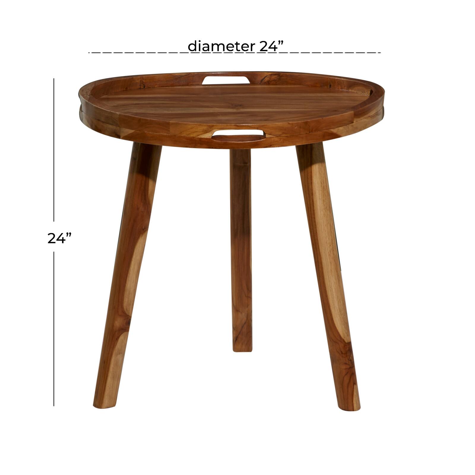 24&#x22; Brown Teakwood Contemporary Accent Table