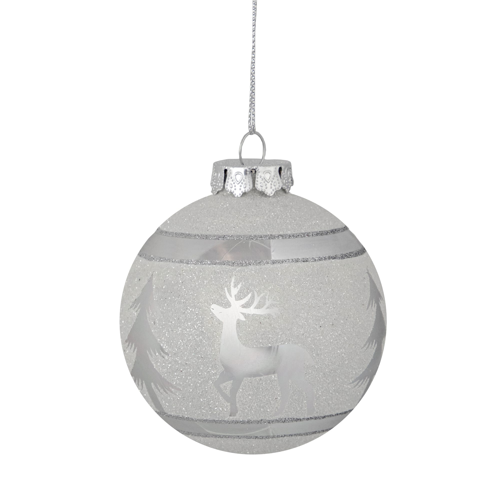 3.5&#x22; White &#x26; Silver Glass Ball Ornament