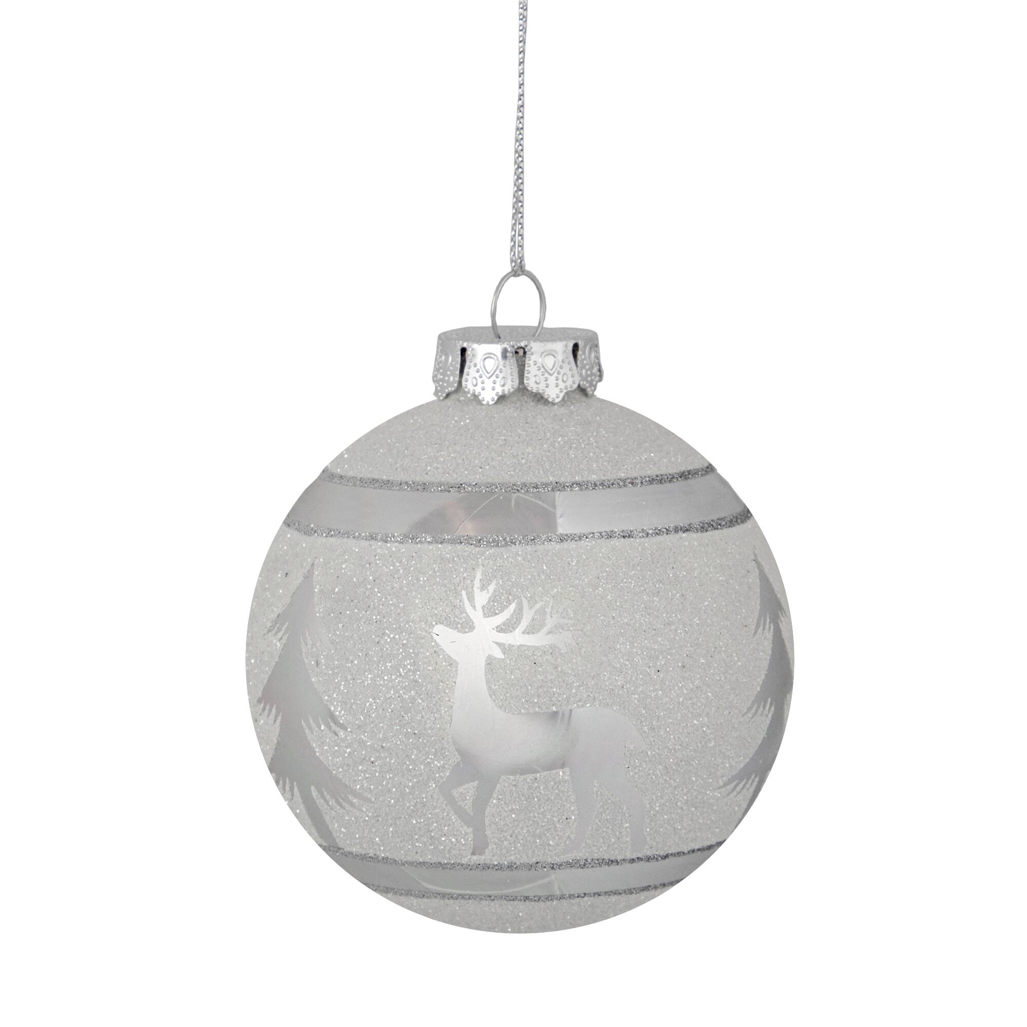 3.5" White & Silver Glass Ball Ornament
