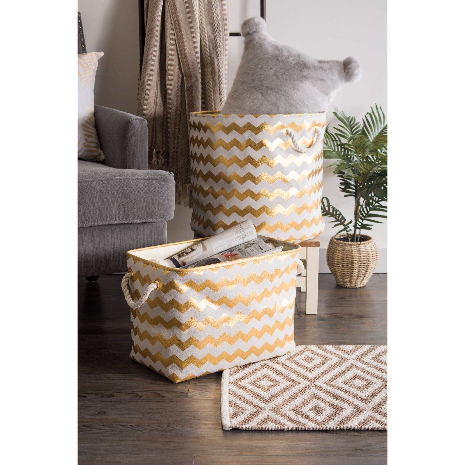 Large Polyester Chevron Rectangle Bin