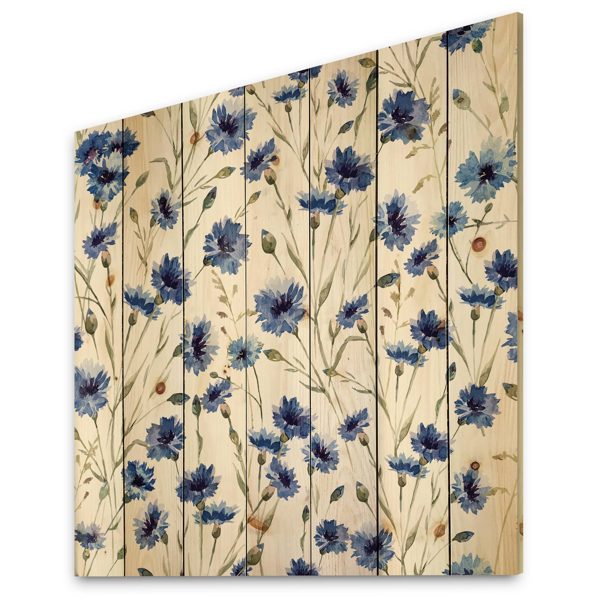 Designart - Blue Wildflowers With Green Leaves II - Traditional Print on Natural Pine Wood | 30" x 30" | Michaels®